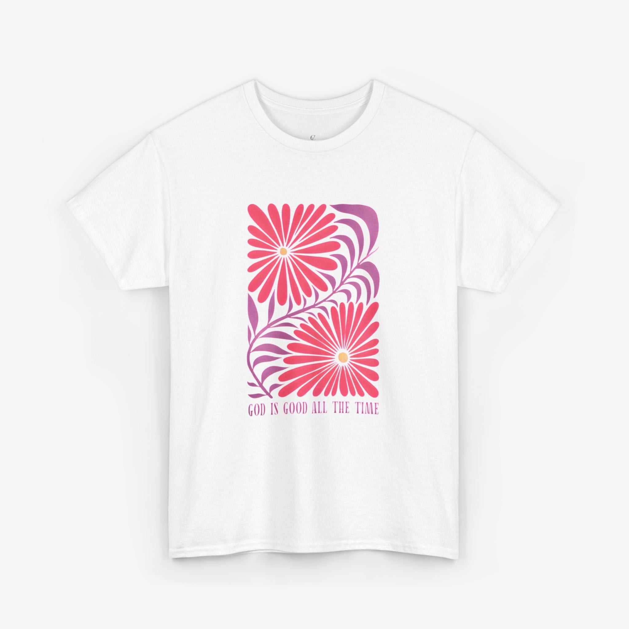 God is Good Heavy Cotton Tee - Inspirational Floral Design for Everyday Wear