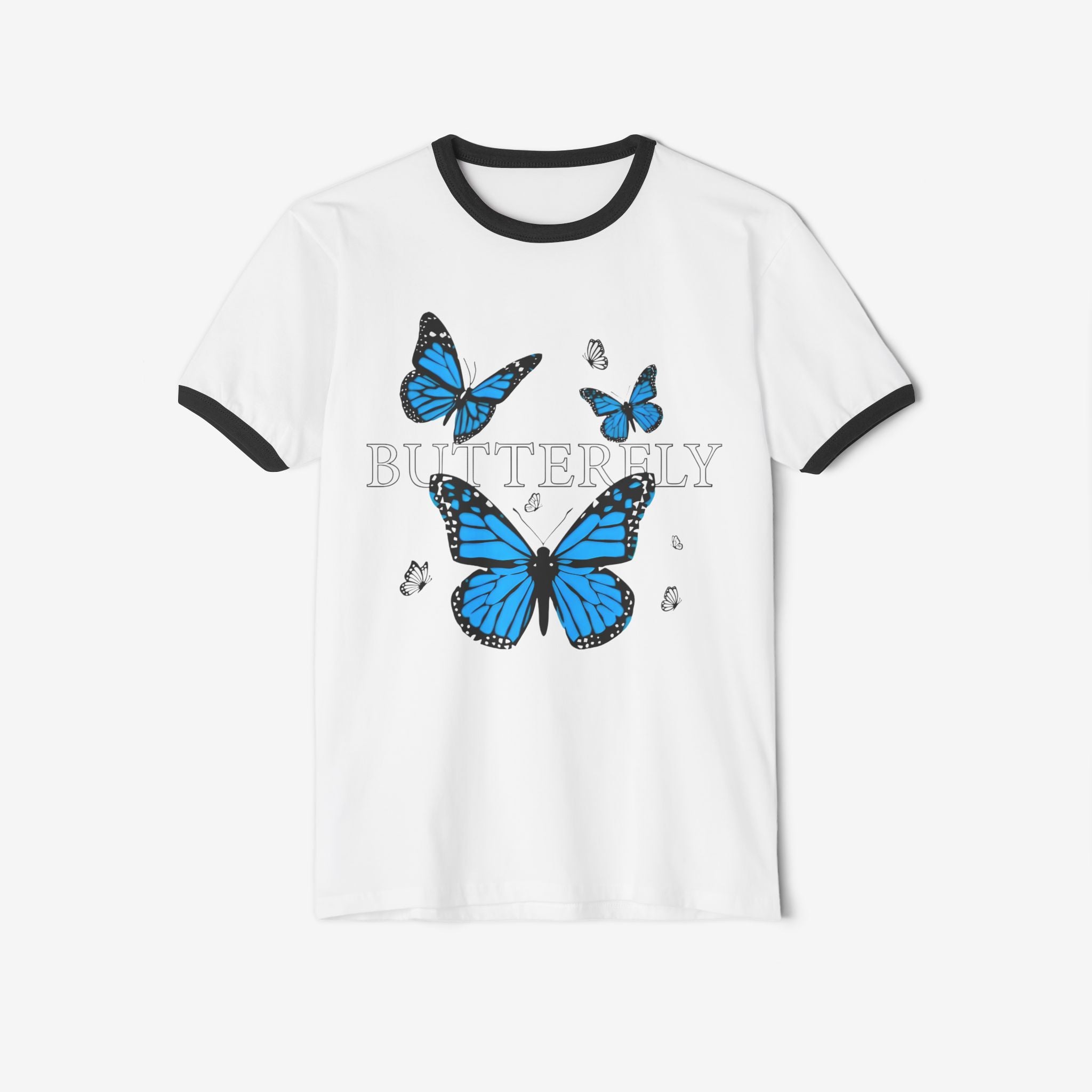 Butterfly Ringer T-Shirt - Unisex Cotton Tee for Nature Lovers
