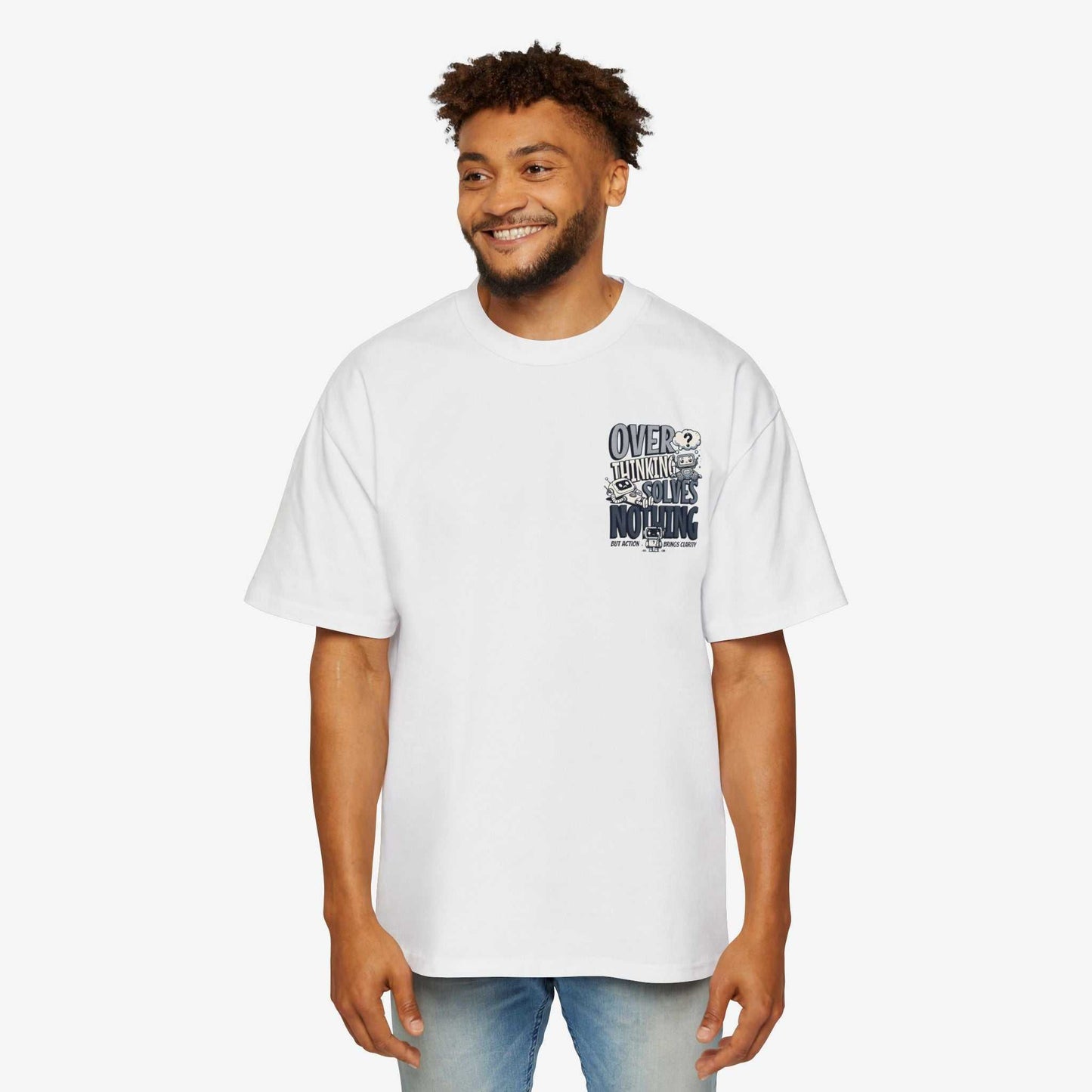 Men's Heavy Oversized Tee - "Overthinking Solves Nothing" Graphic Shirt
