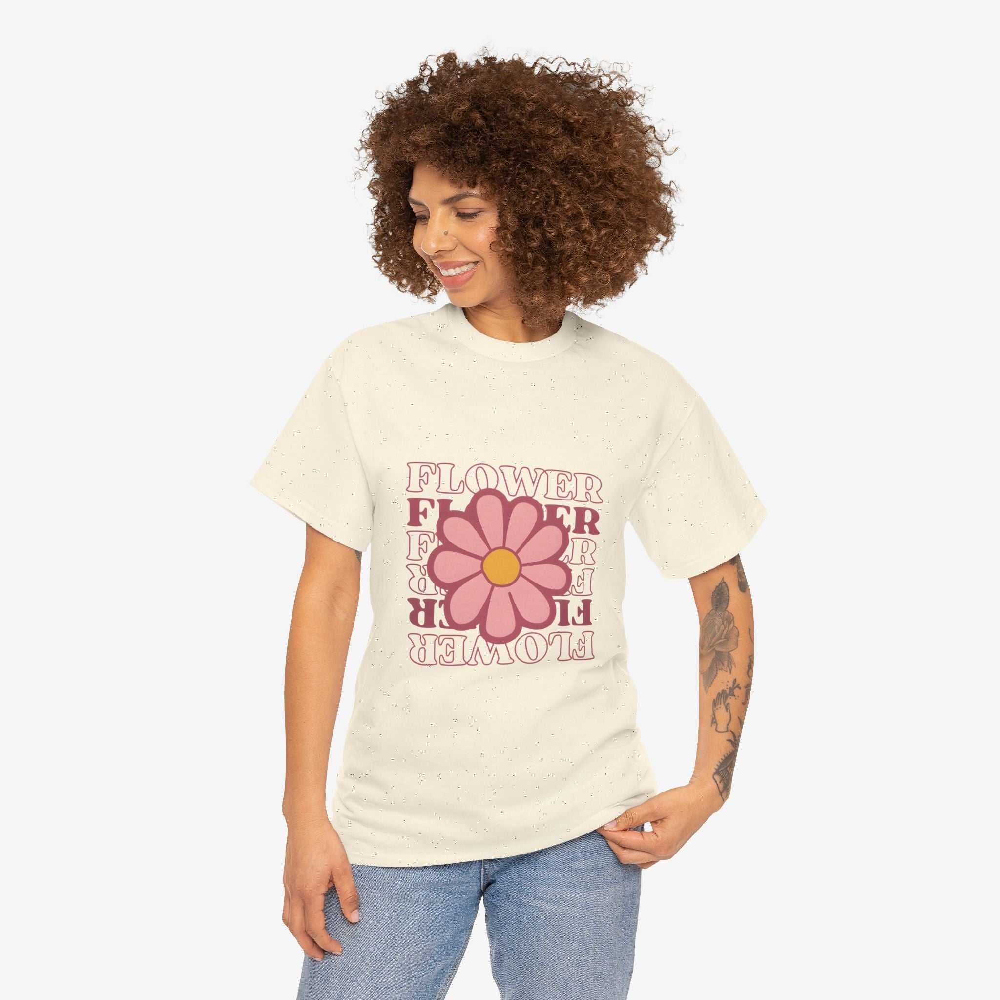 Retro Flower Unisex Heavy Cotton Tee for Nature Lovers