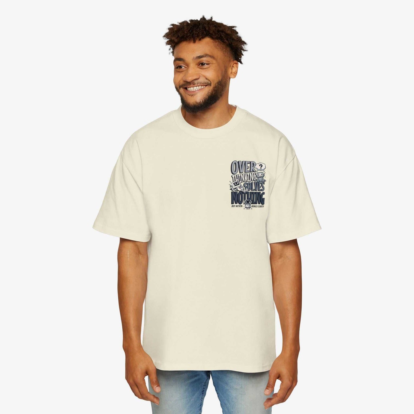 Men's Heavy Oversized Tee - "Overthinking Solves Nothing" Graphic Shirt