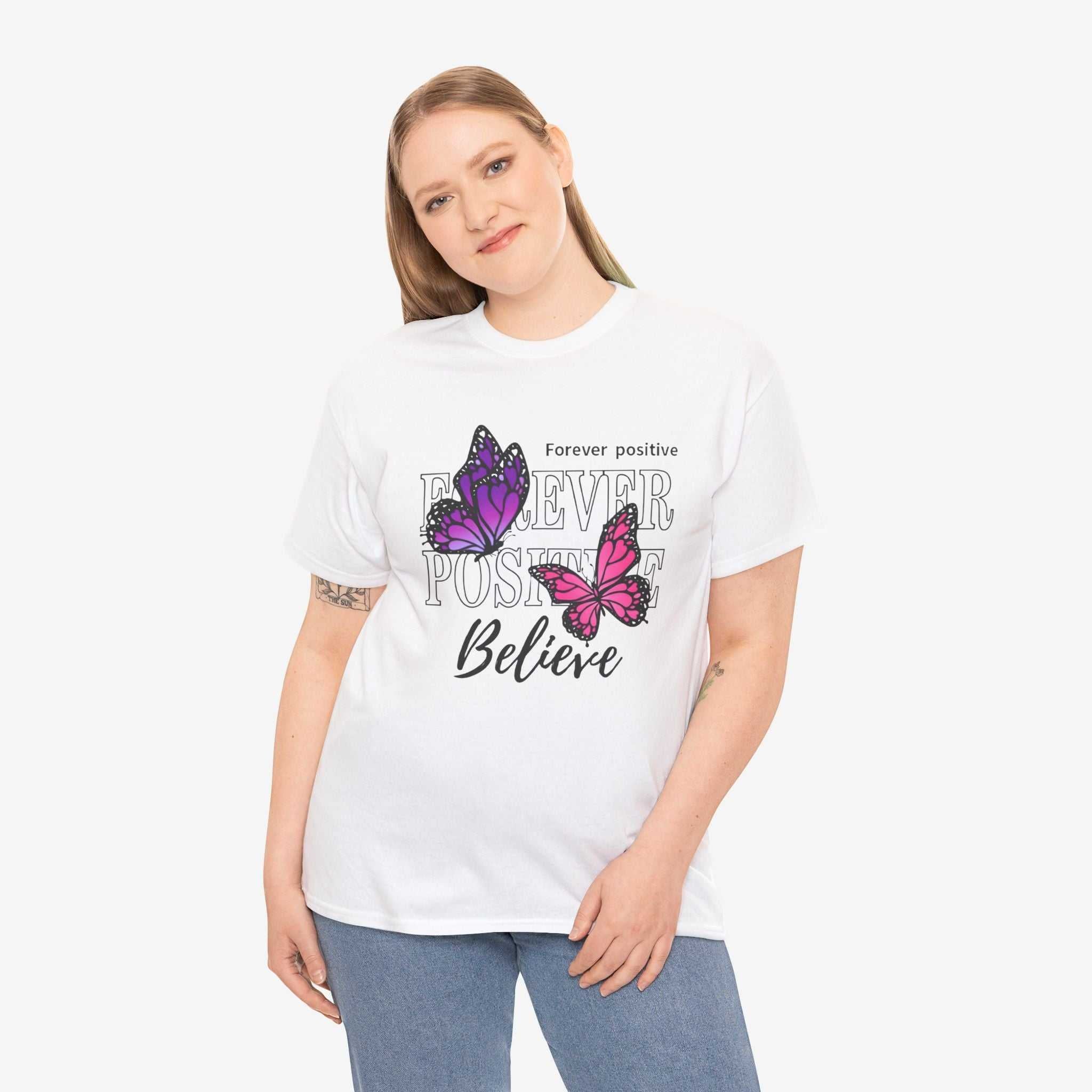 Positive Vibe Unisex Heavy Cotton Tee - Butterfly Design
