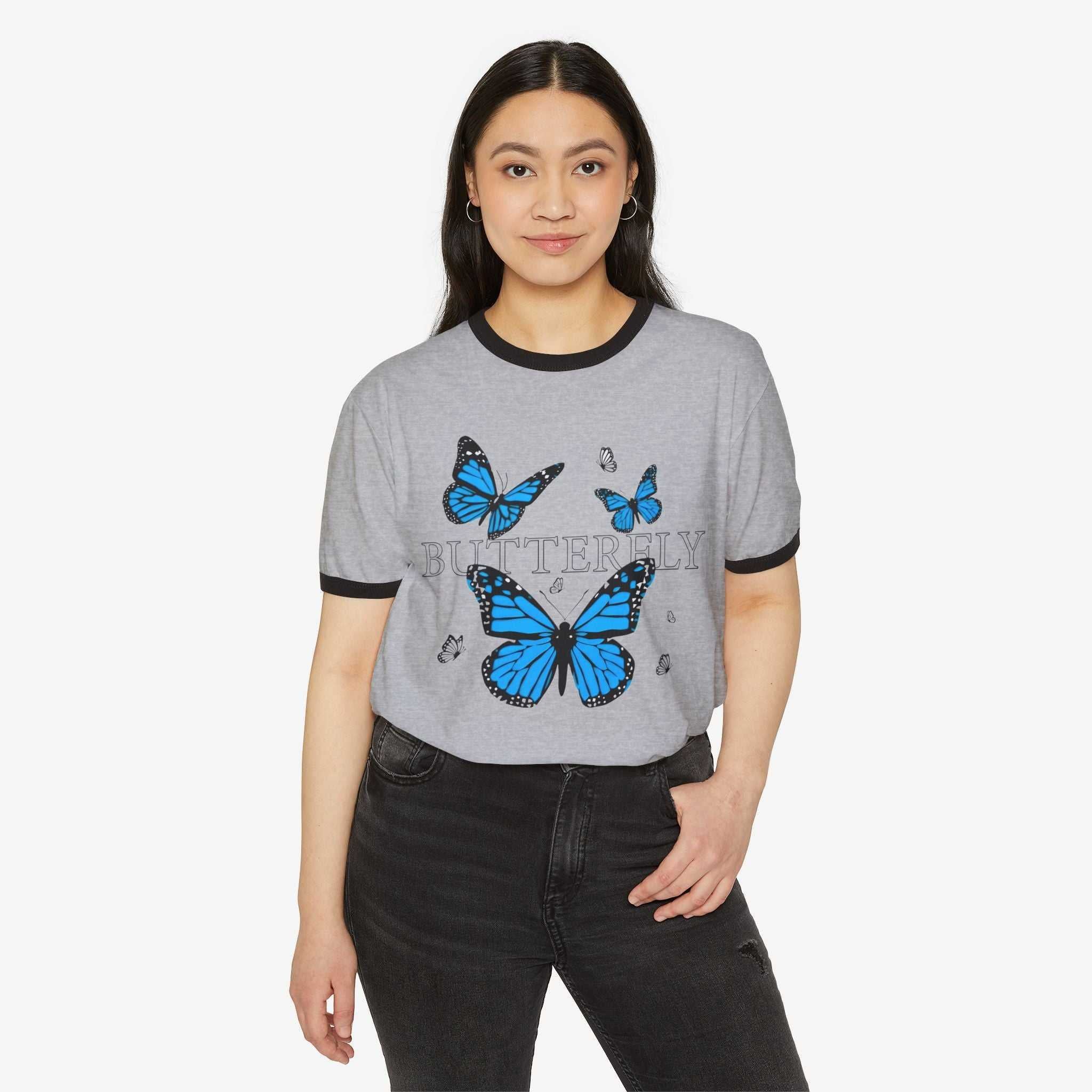 Butterfly Ringer T-Shirt - Unisex Cotton Tee for Nature Lovers