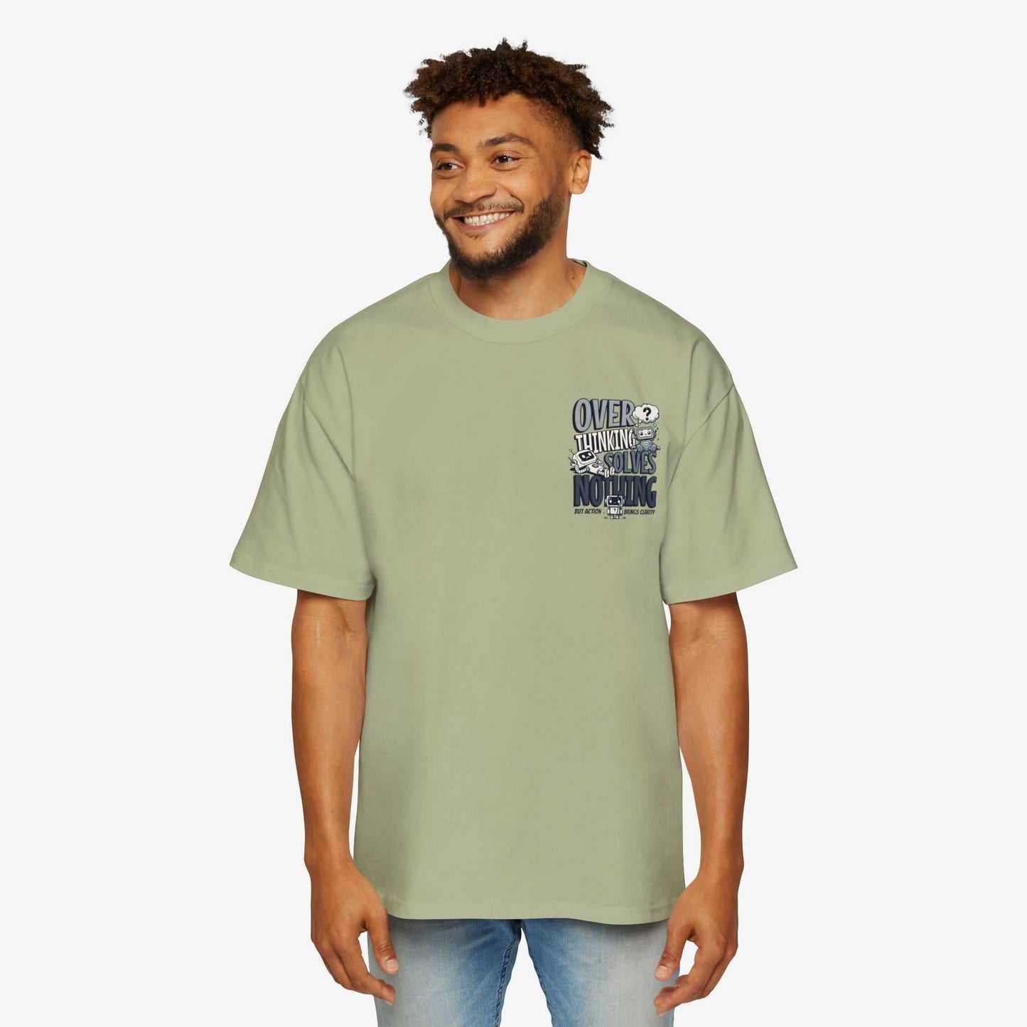 Men's Heavy Oversized Tee - "Overthinking Solves Nothing" Graphic Shirt
