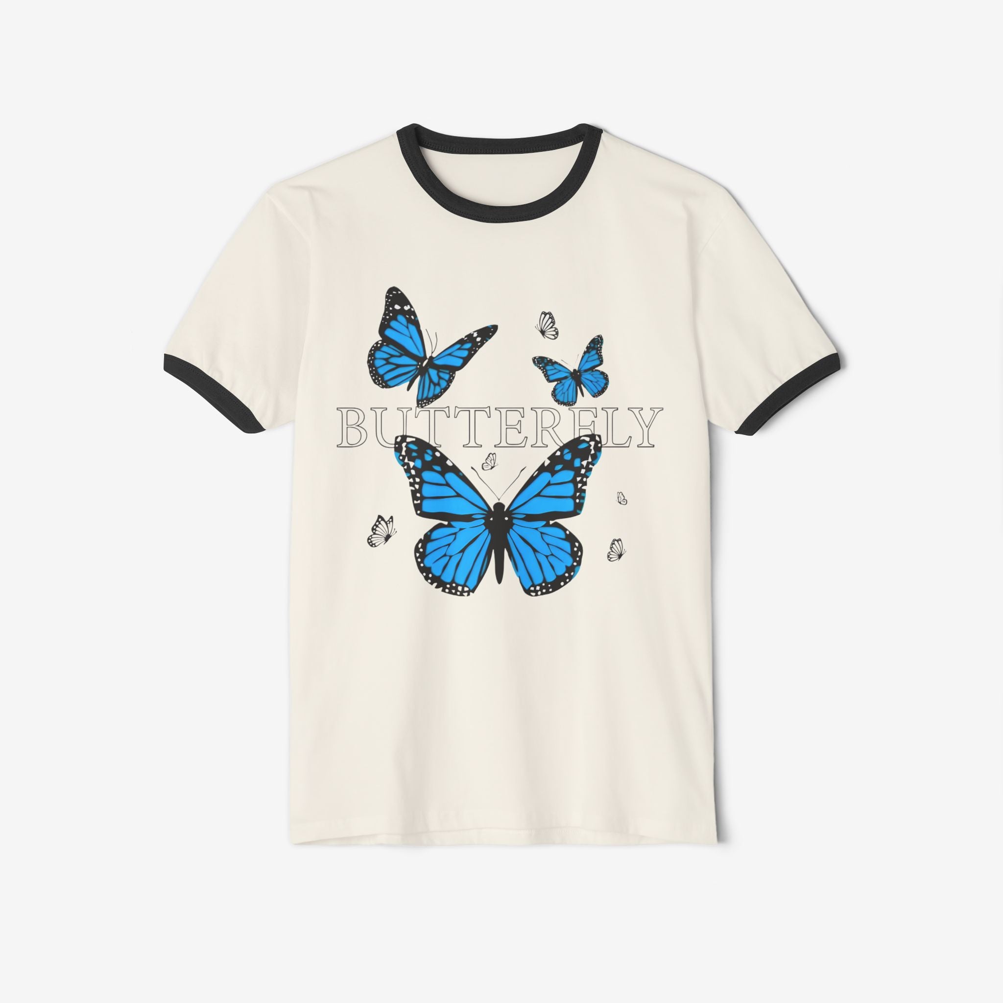 Butterfly Ringer T-Shirt - Unisex Cotton Tee for Nature Lovers