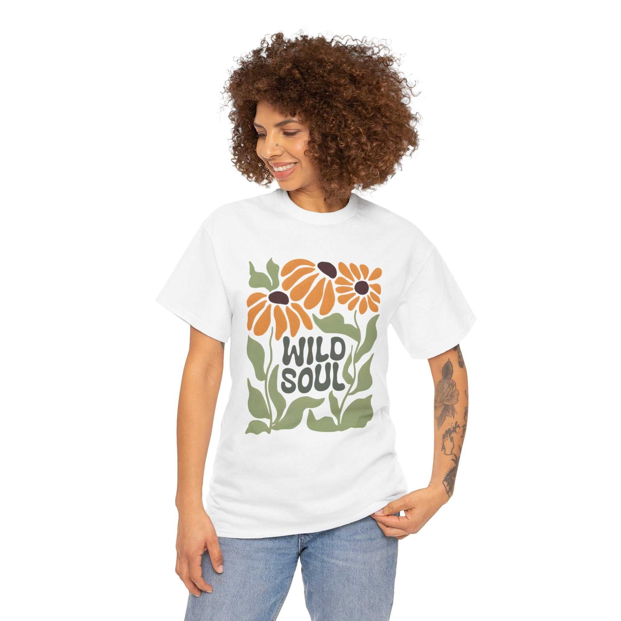 Wild Soul Unisex Heavy Cotton Tee - Nature Inspired Floral T-Shirt