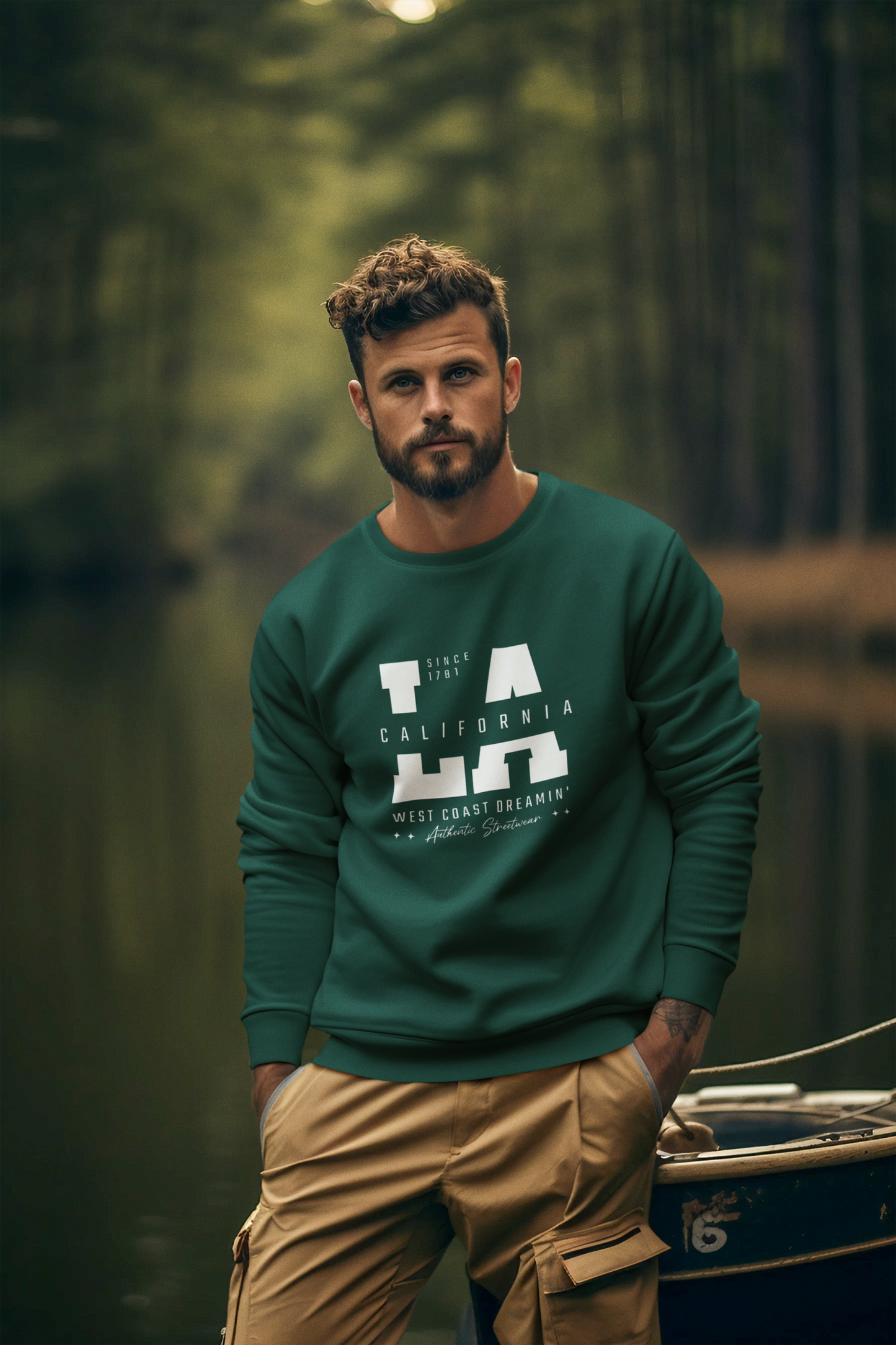 LA CALIFORNIA crewneck sweatshirt Forest Green S