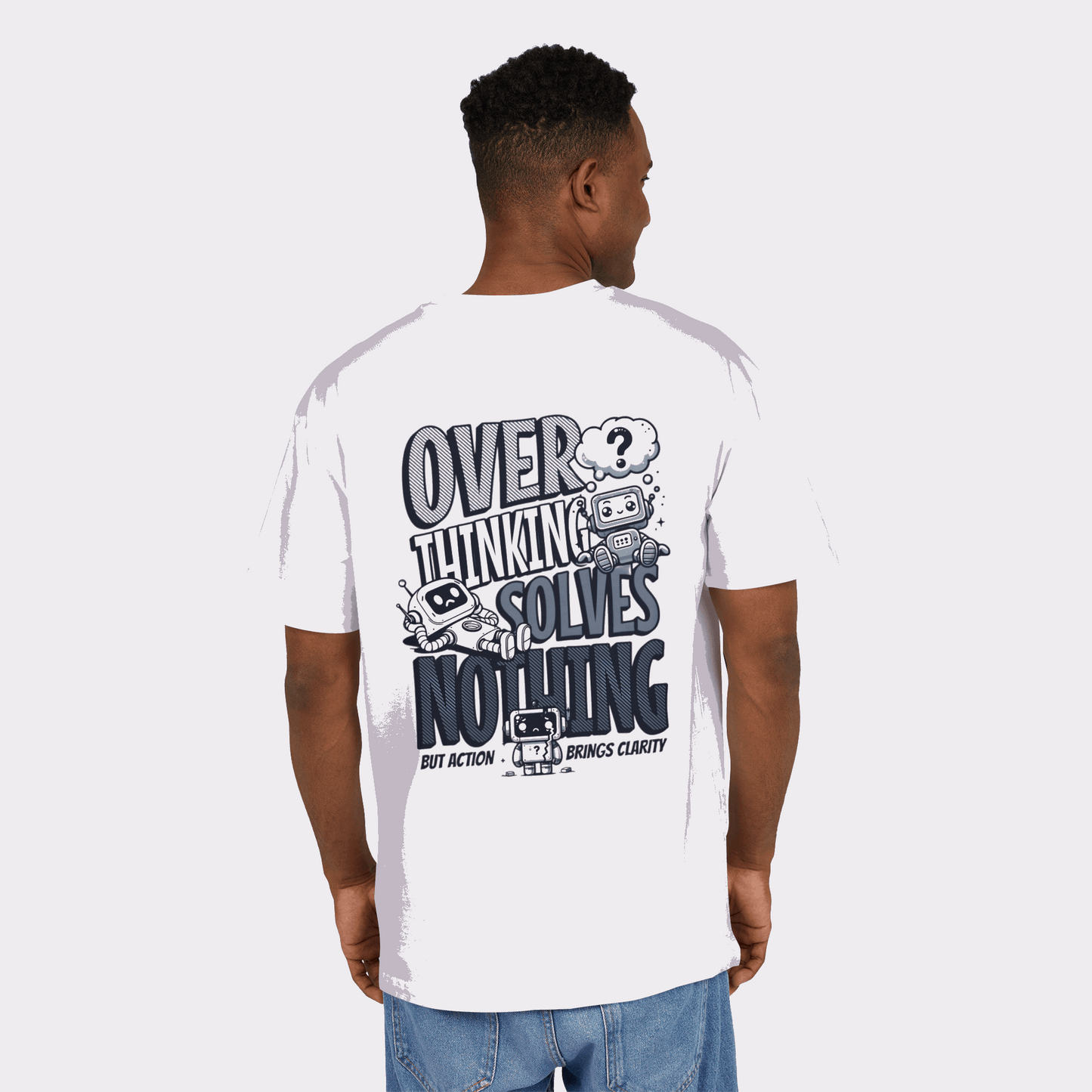Men's Heavy Oversized Tee - "Overthinking Solves Nothing" Graphic Shirt