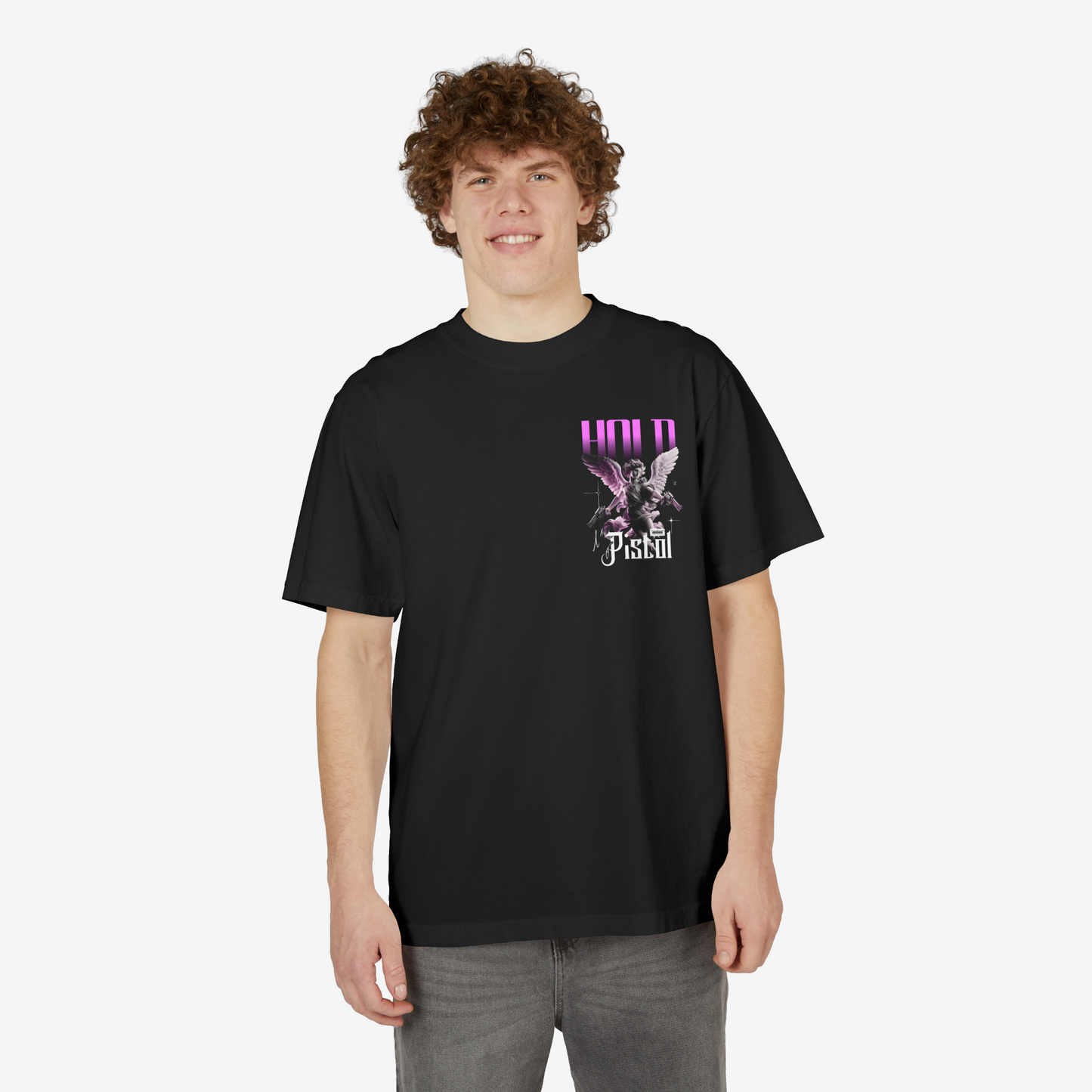 Oversized Tee - "Hold Pistol" Graphic T-Shirt