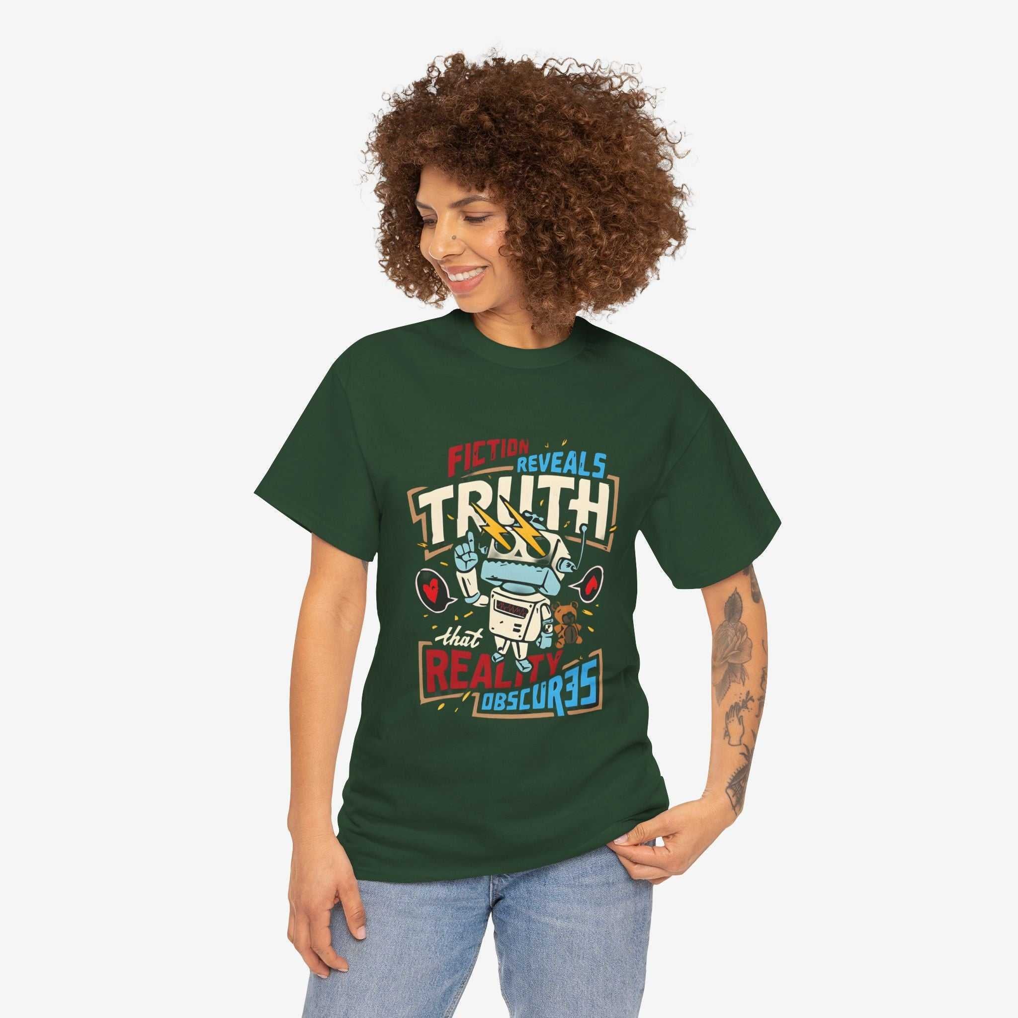 Unisex Heavy Cotton Tee - Fiction Reveals Truth Graphic Shirt