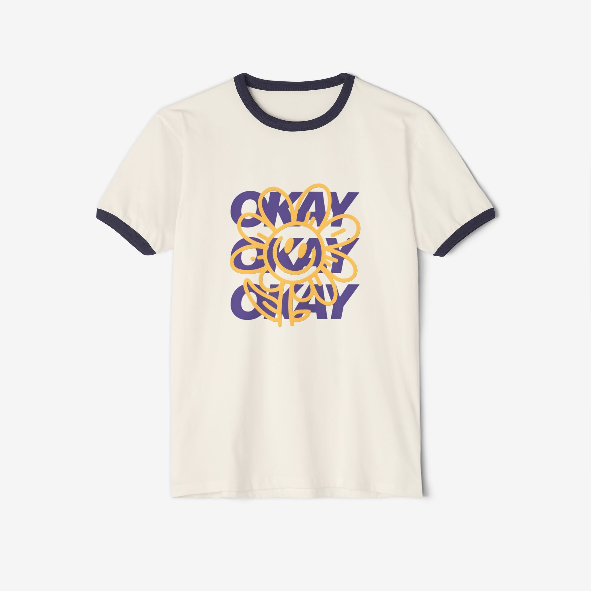 Unisex Cotton Ringer T-Shirt - "Okay" Floral Design, Casual Wear