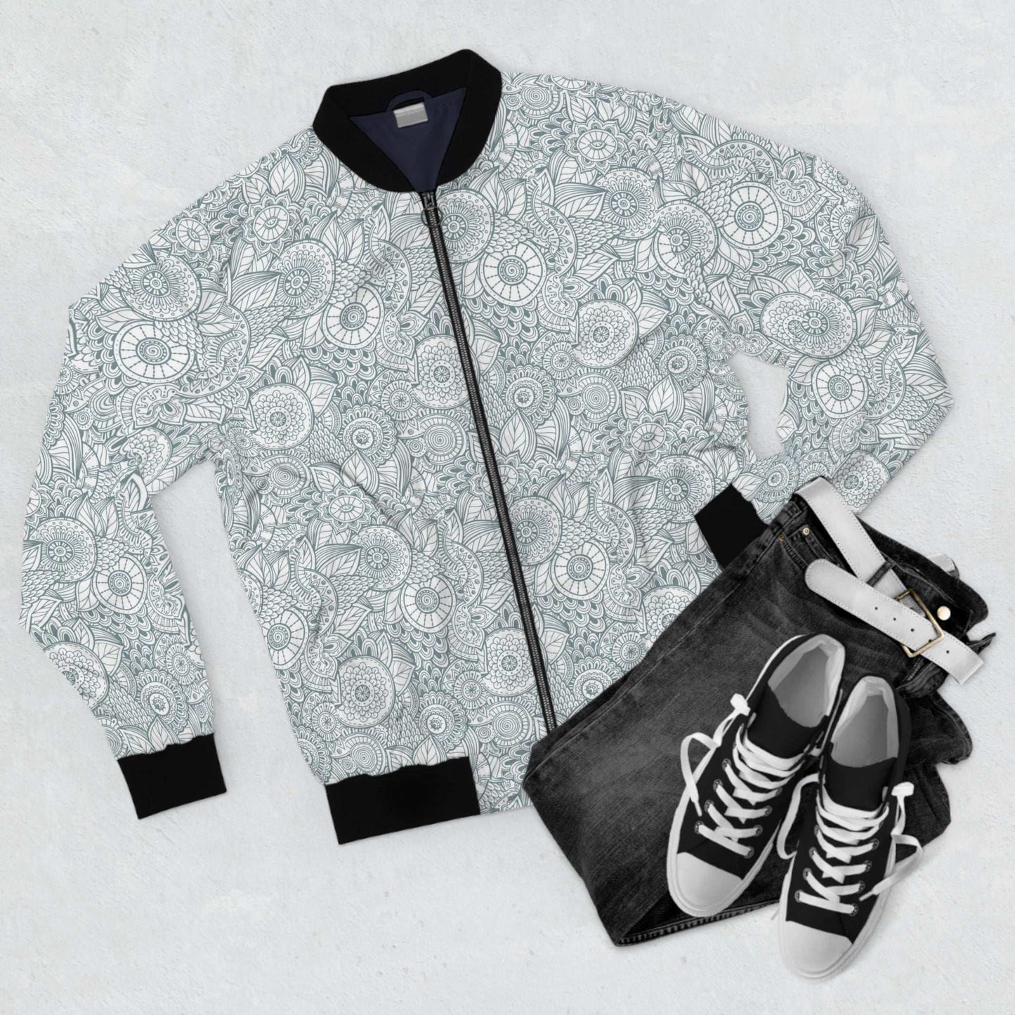 Men's Floral Pattern Bomber Jacket for Stylish Casual Wear