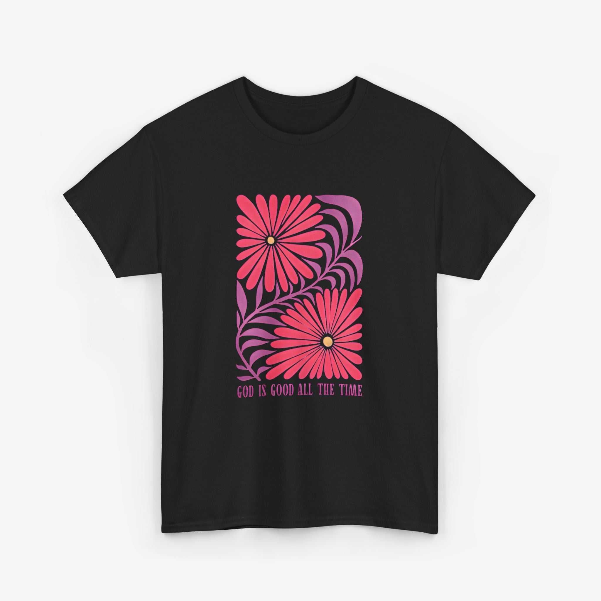God is Good Heavy Cotton Tee - Inspirational Floral Design for Everyday Wear