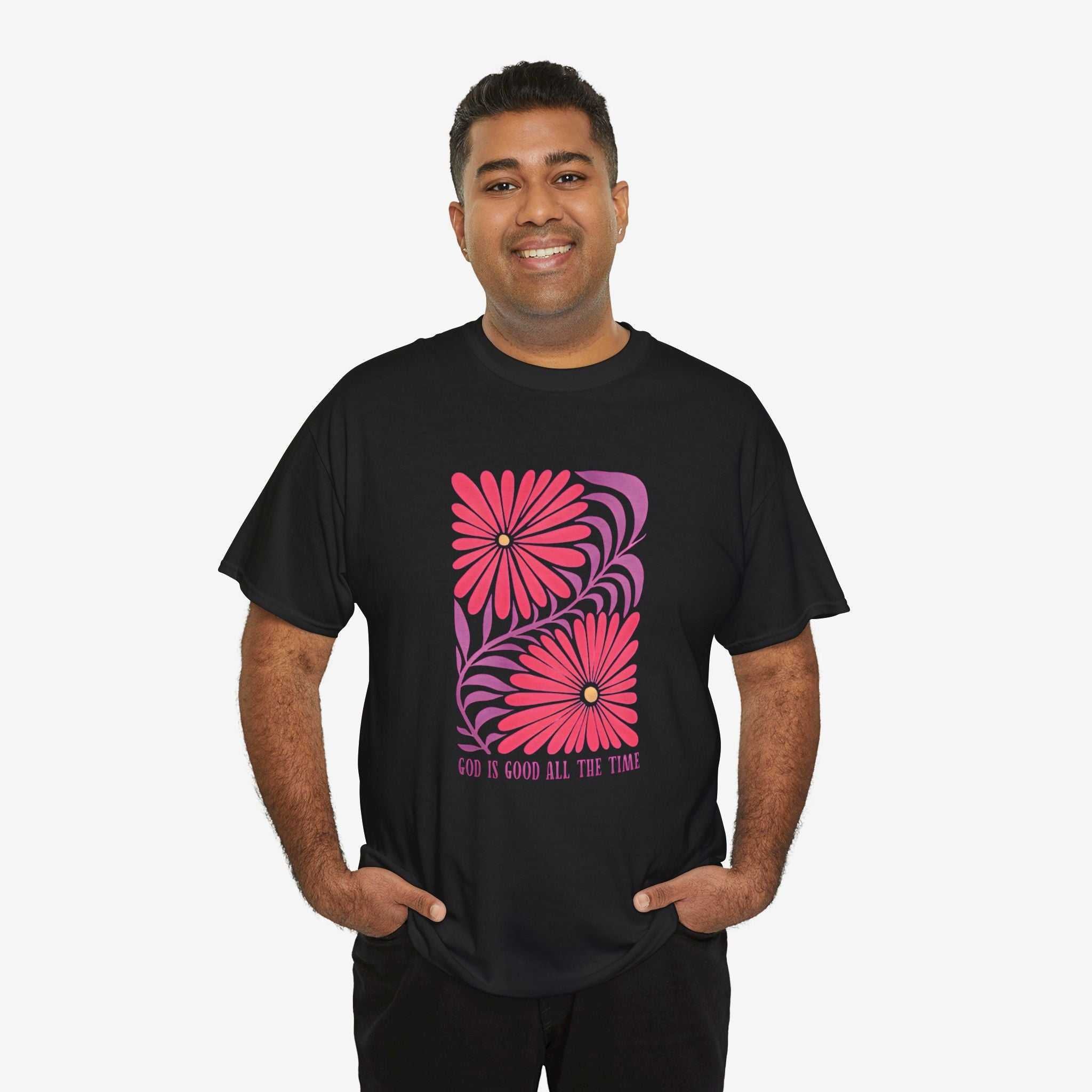 God is Good Heavy Cotton Tee - Inspirational Floral Design for Everyday Wear