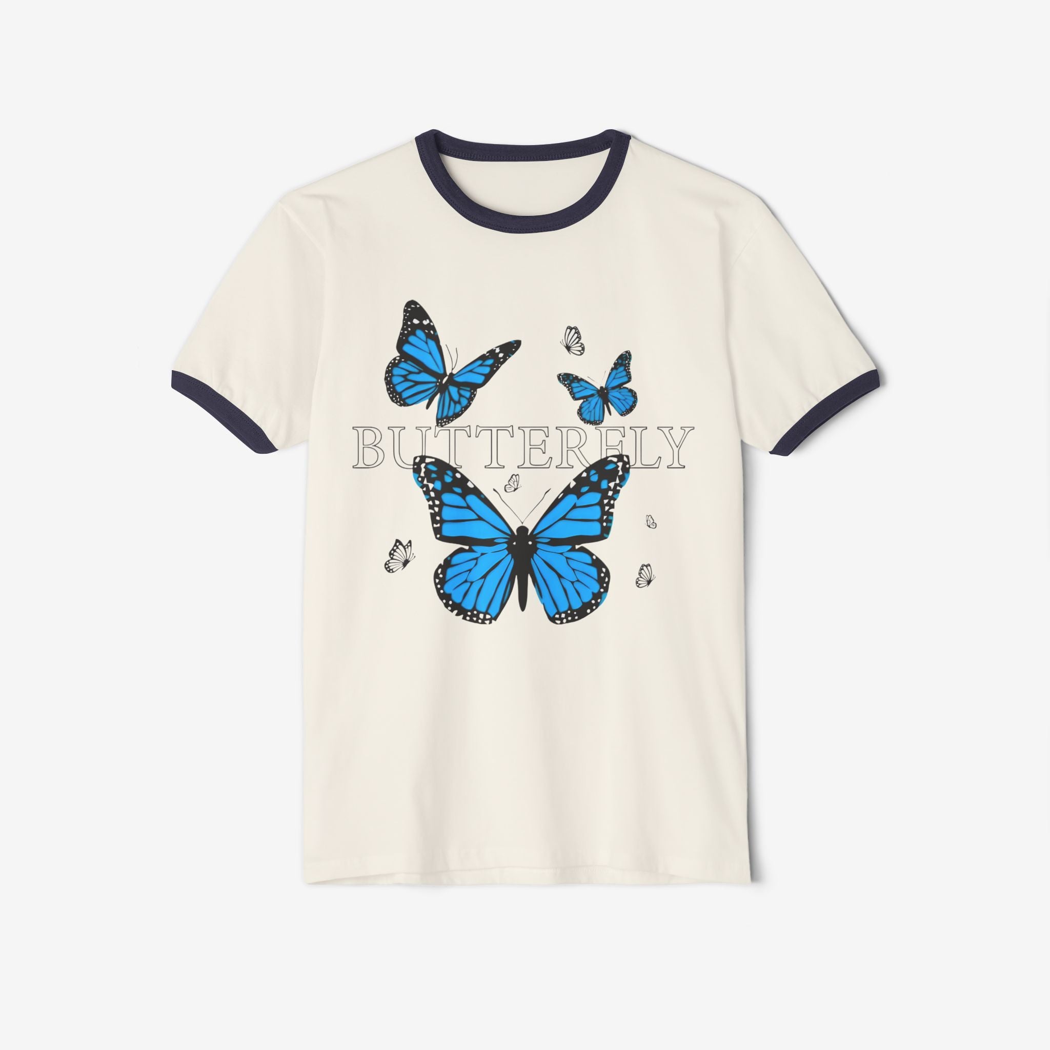 Butterfly Ringer T-Shirt - Unisex Cotton Tee for Nature Lovers