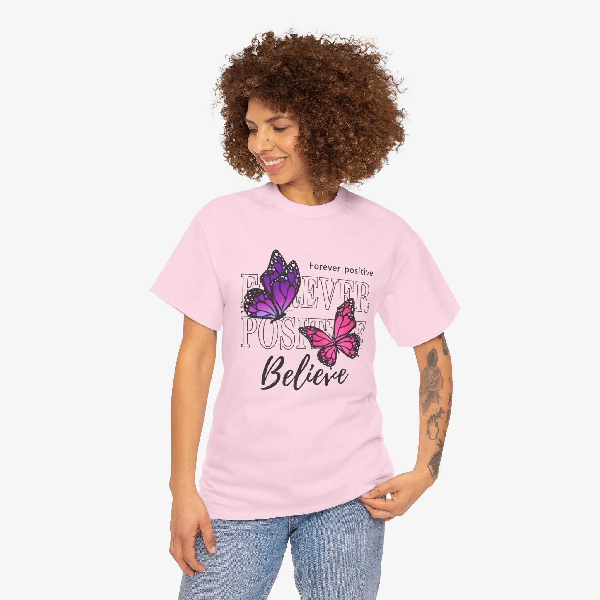 Positive Vibe Unisex Heavy Cotton Tee - Butterfly Design