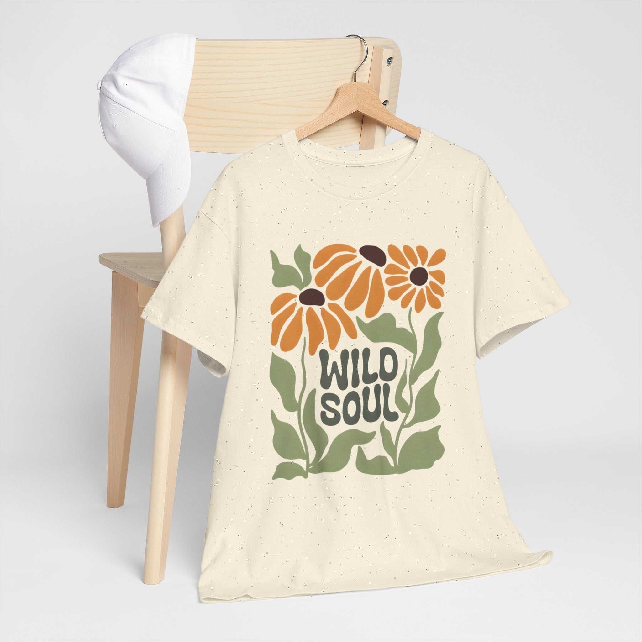 Wild Soul Unisex Heavy Cotton Tee - Nature Inspired Floral T-Shirt
