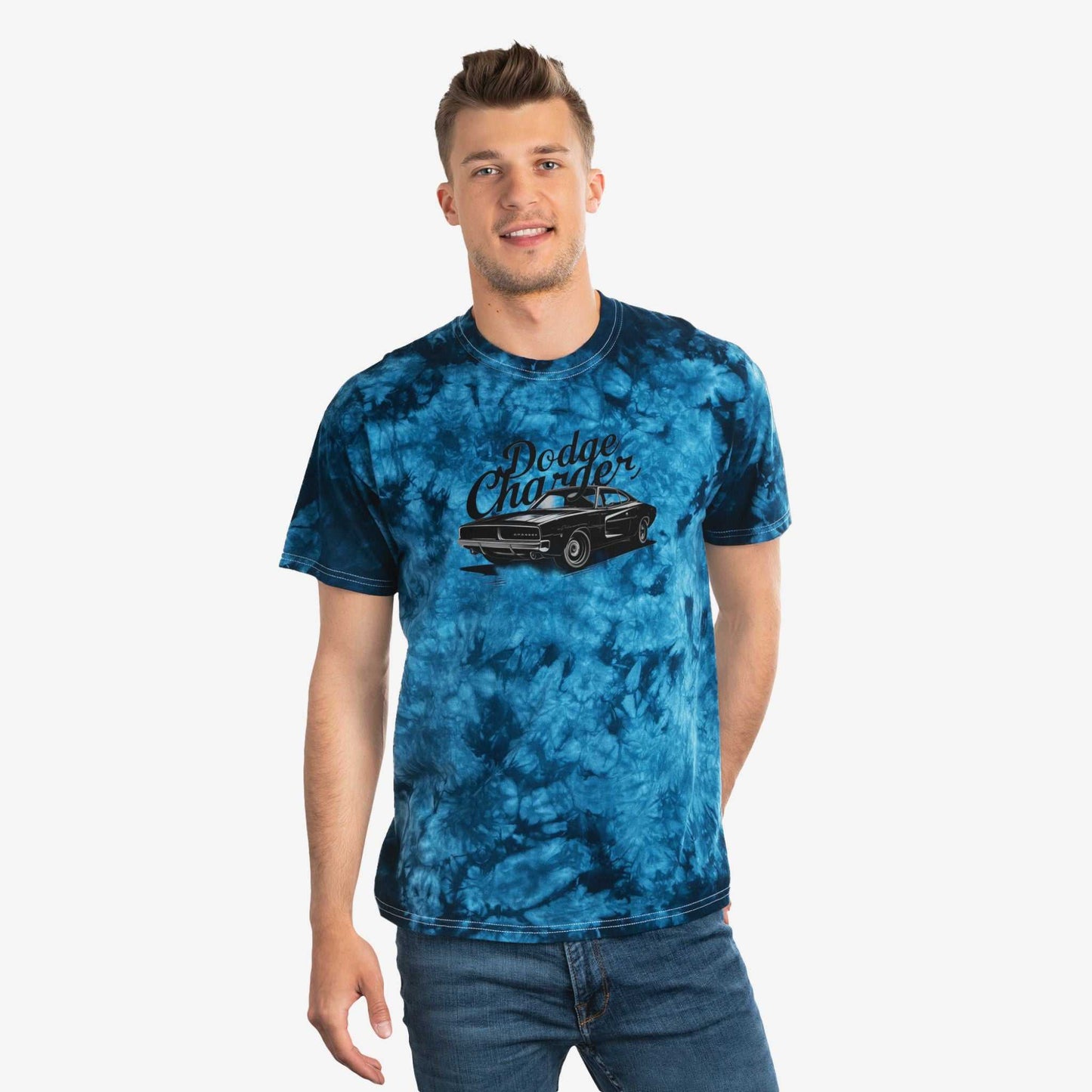 Tie-Dye Dodge Charger Tee - Vintage Car Graphic Shirt