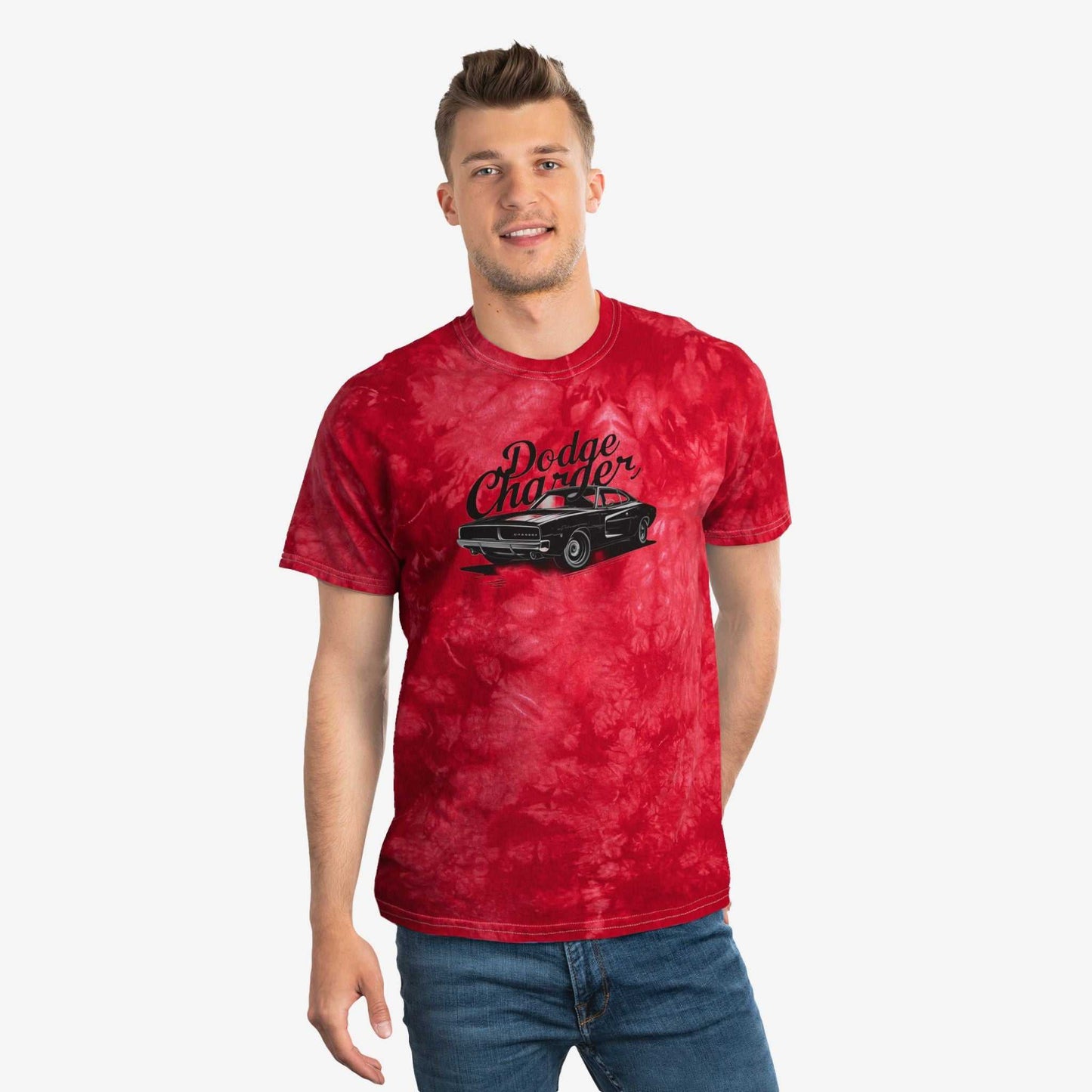 Tie-Dye Dodge Charger Tee - Vintage Car Graphic Shirt