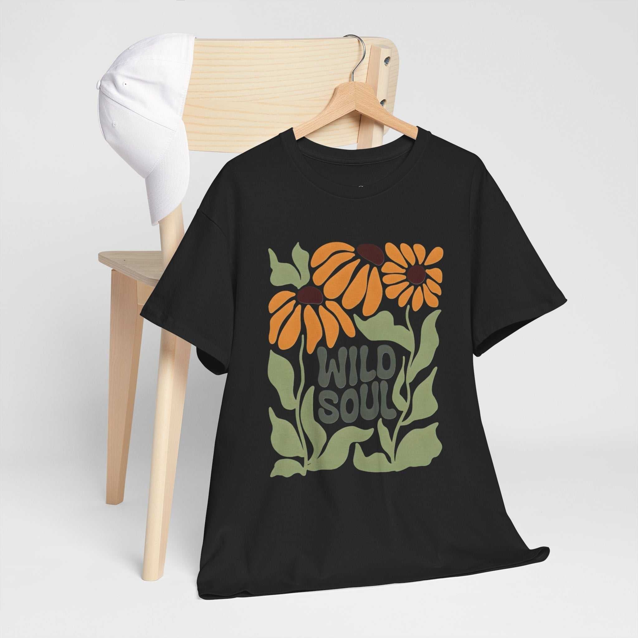 Wild Soul Unisex Heavy Cotton Tee - Nature Inspired Floral T-Shirt