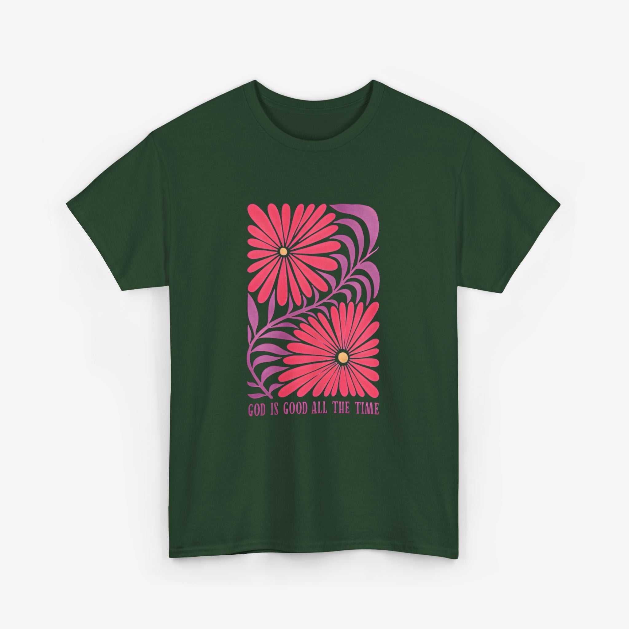 God is Good Heavy Cotton Tee - Inspirational Floral Design for Everyday Wear