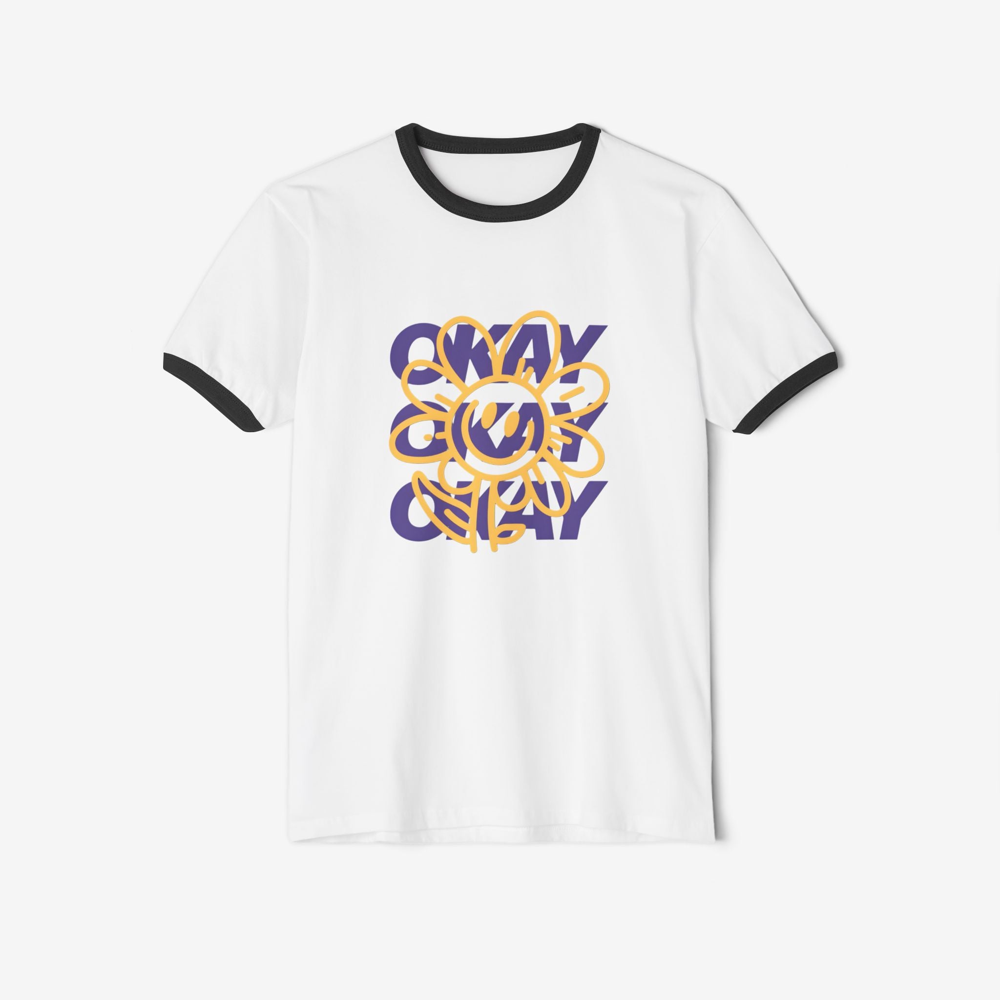 Unisex Cotton Ringer T-Shirt - "Okay" Floral Design, Casual Wear