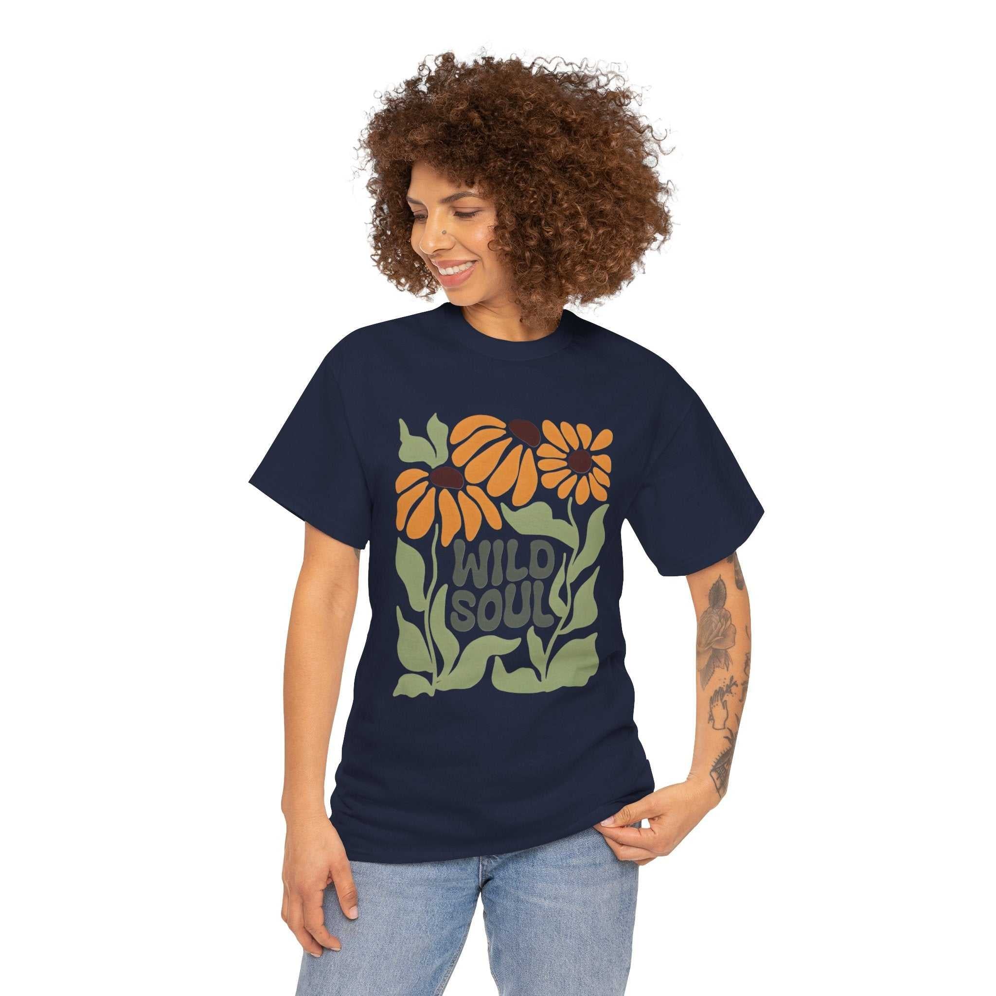 Wild Soul Unisex Heavy Cotton Tee - Nature Inspired Floral T-Shirt