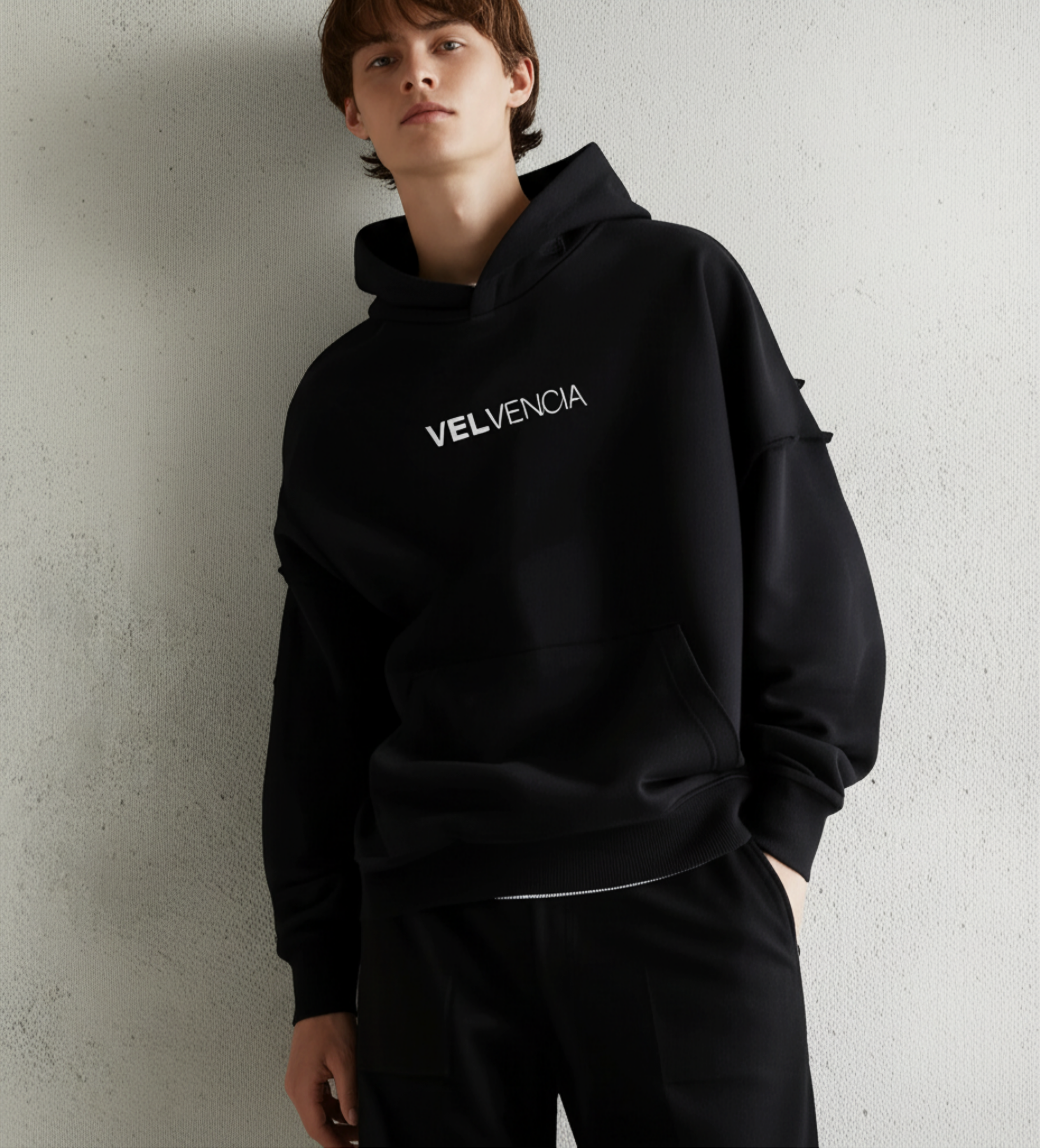 Contrast Tape Raw Edge Double Layered Hoodie