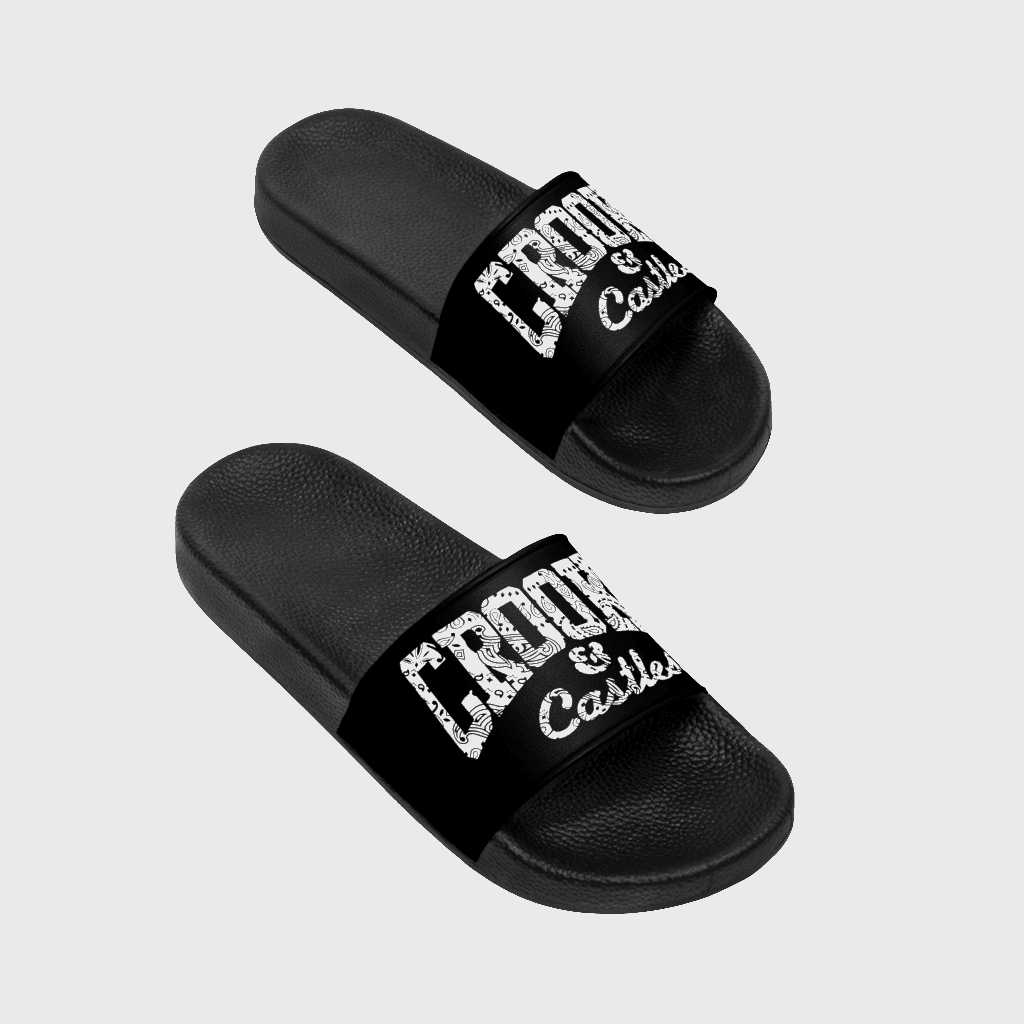 Casual Men's Slide Sandals - Comfortable Black Slides with Cool Graphic Design
