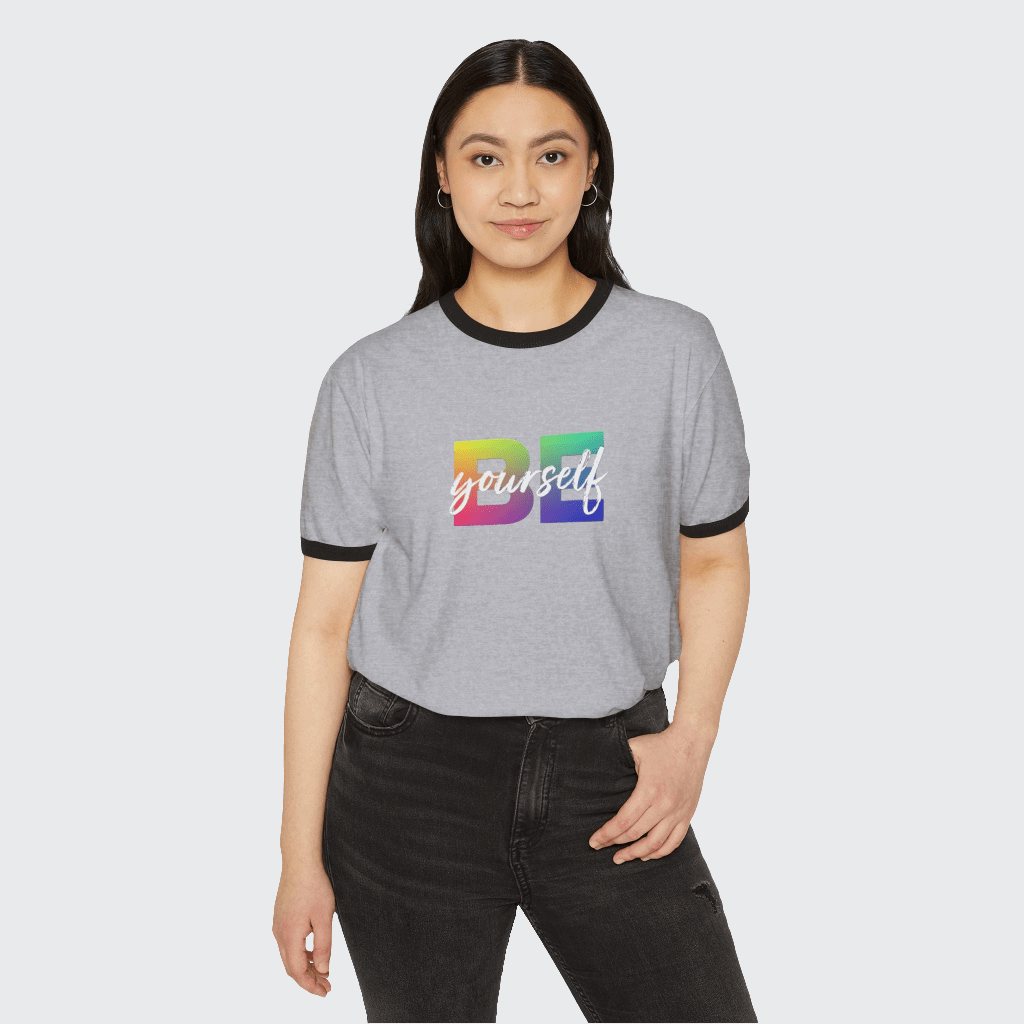 BE YOURSELF Ringer T-Shirt CottonCrew neckDTG