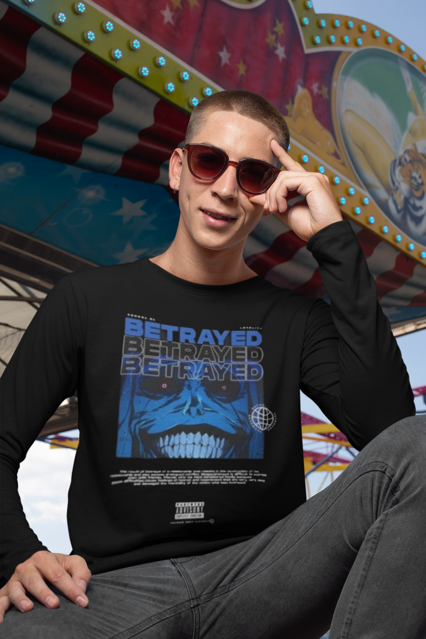 BETRAYED Cotton Long Sleeve Tee M Black