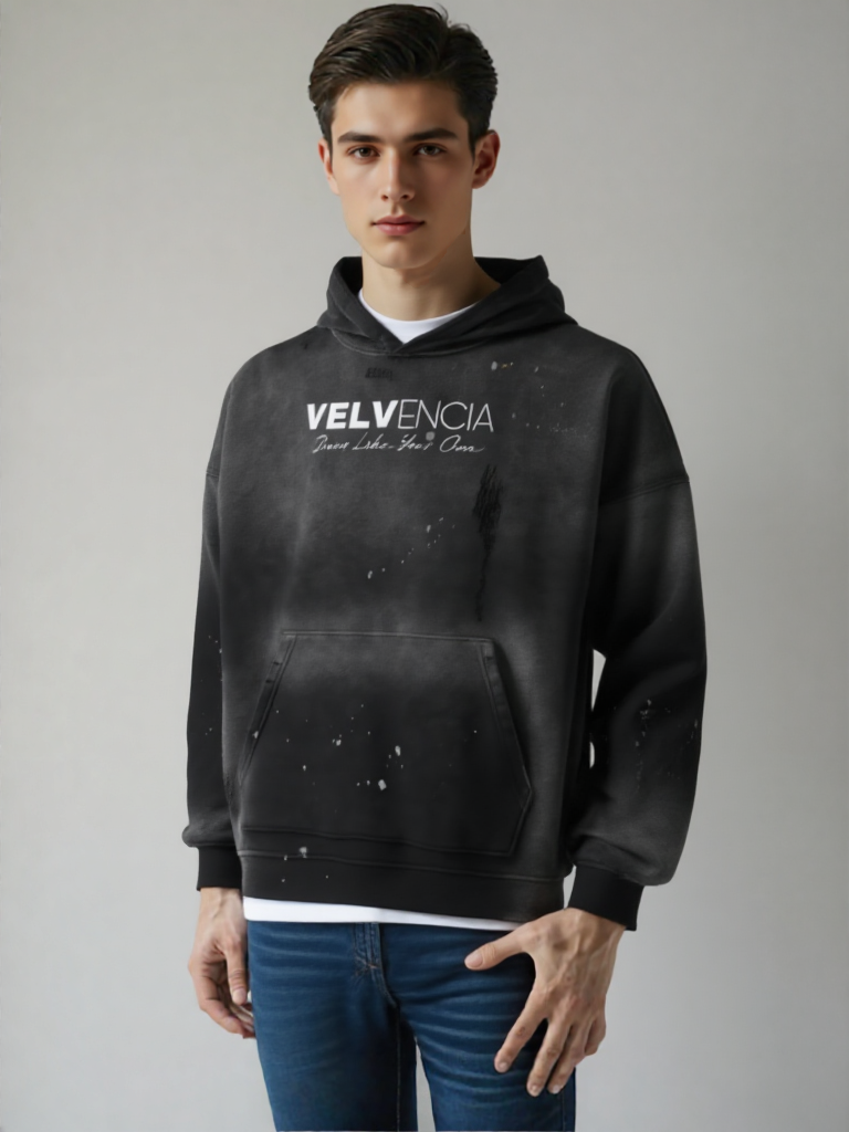 Velvencia Vintage Washed Frayed Fleece Hoodie