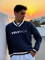 V-Neck Contrast Collar Boxy Sweatshirt