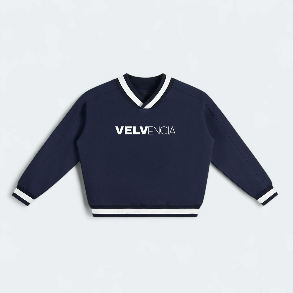 V-Neck Contrast Collar Boxy Sweatshirt