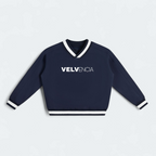 V-Neck Contrast Collar Boxy Sweatshirt