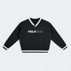 V-Neck Contrast Collar Boxy Sweatshirt