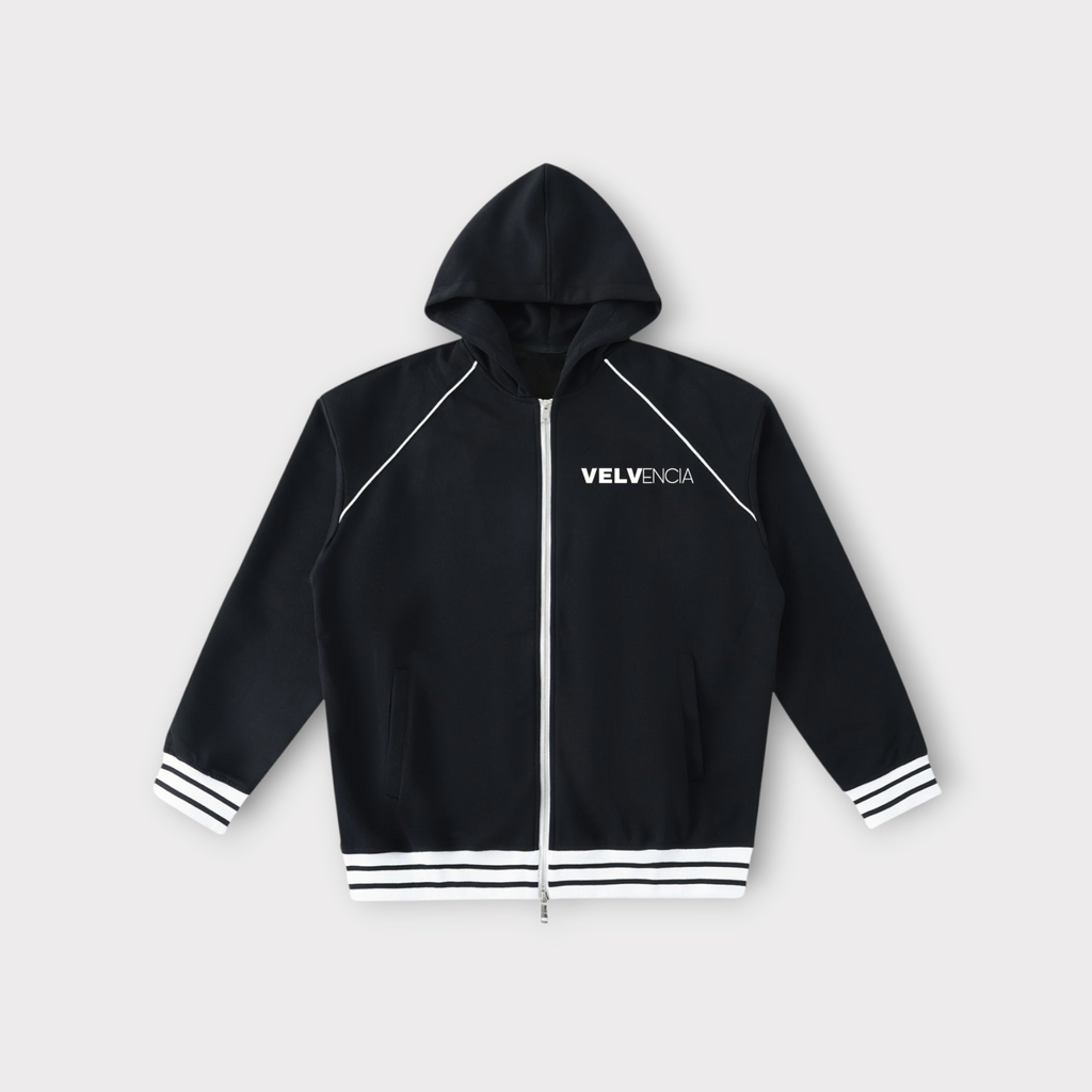 Striped Trim Zip-Up Hoodie