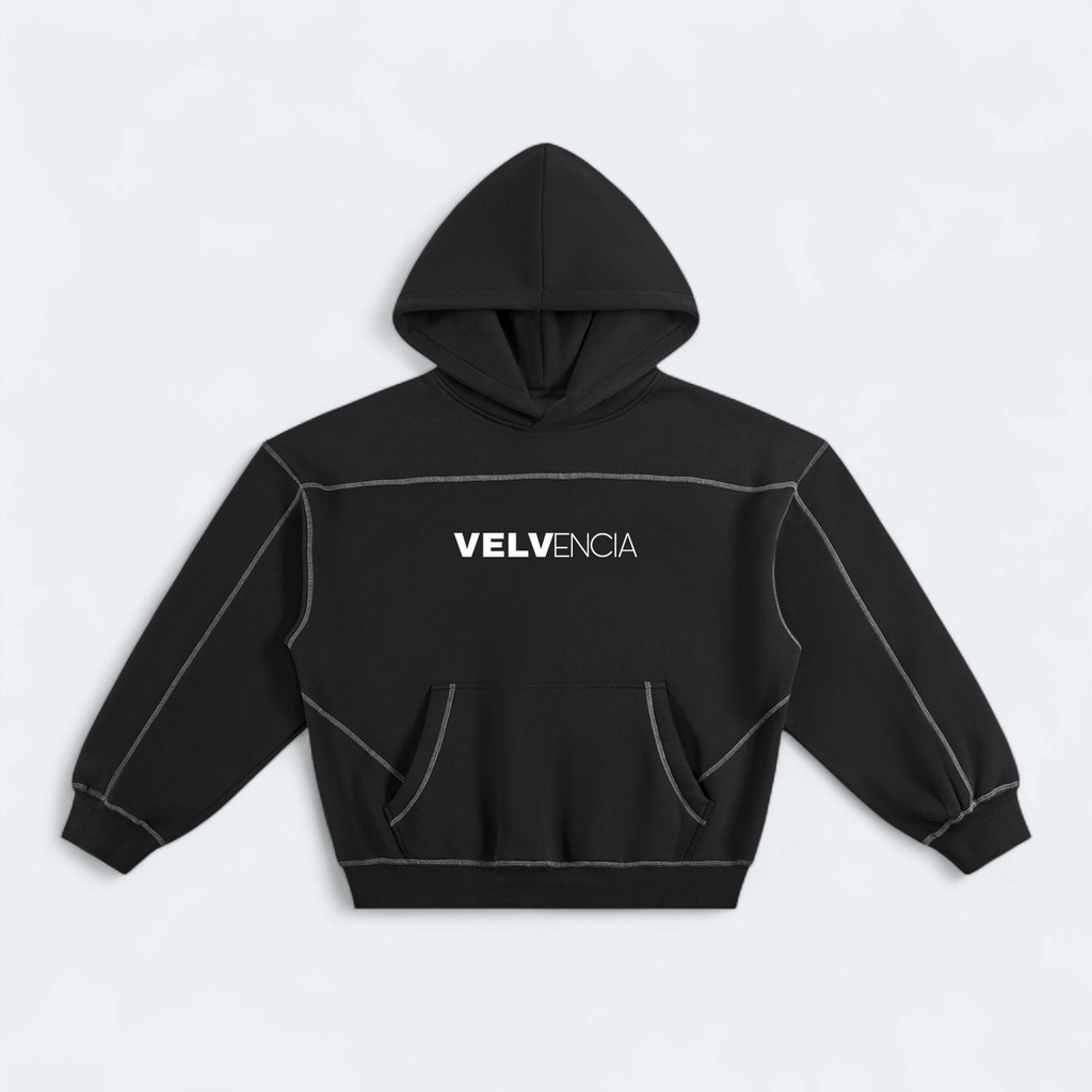 Contrast-Stitched Boxy Fleece Hoodie