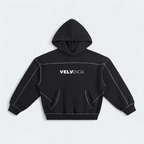 Contrast-Stitched Boxy Fleece Hoodie