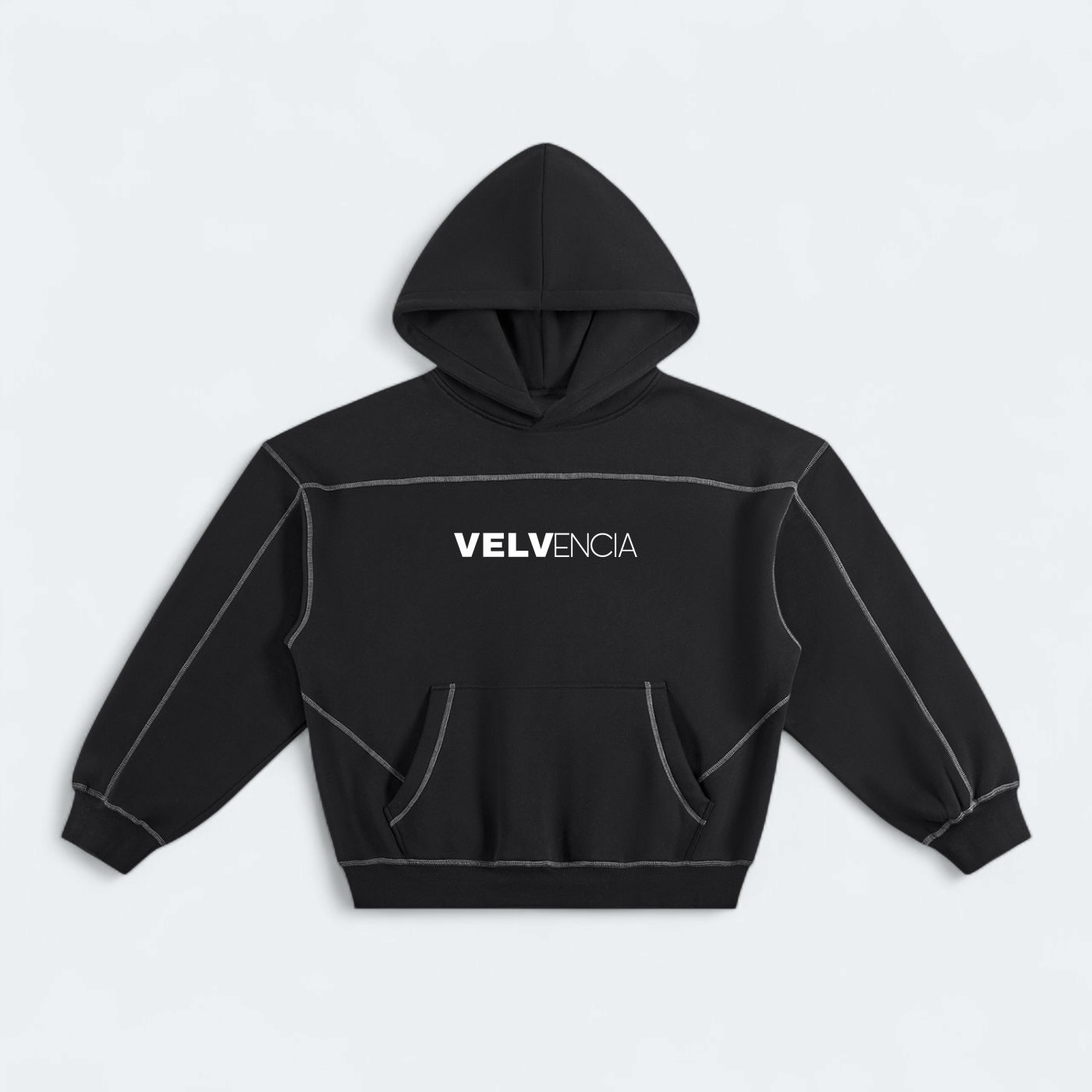 Contrast-Stitched Boxy Fleece Hoodie