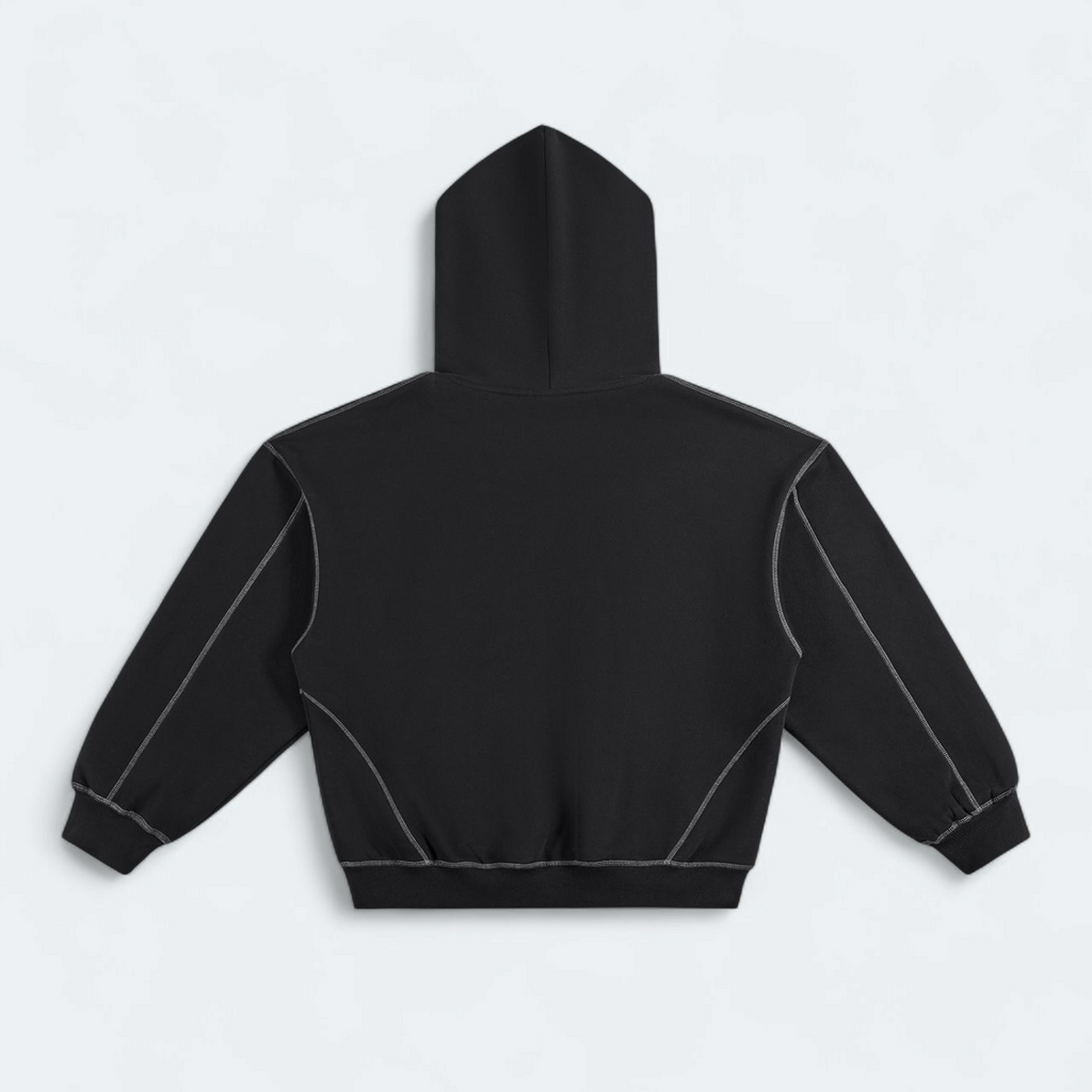 Contrast-Stitched Boxy Fleece Hoodie