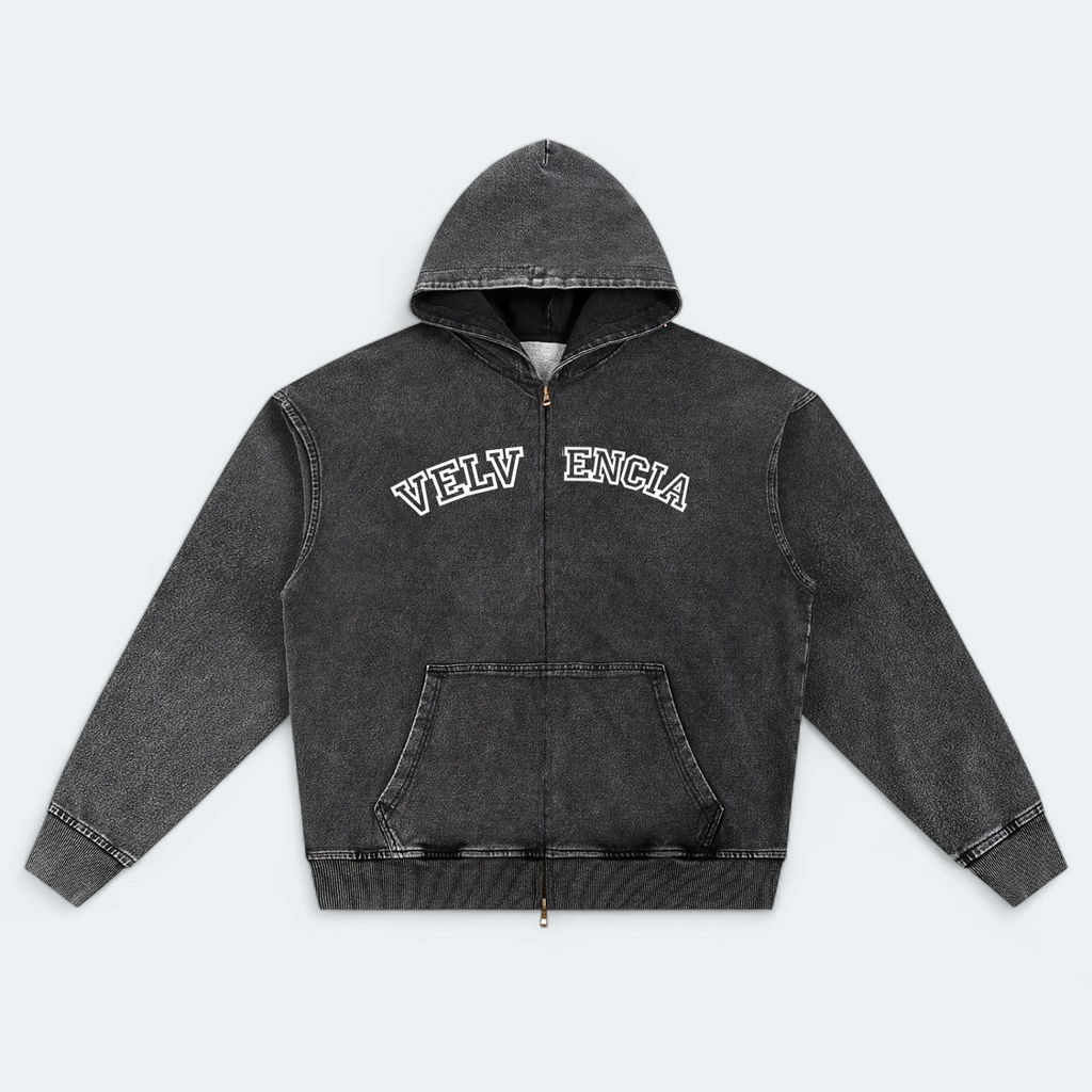 Snow Wash Oversized Zip-Up Hoodie