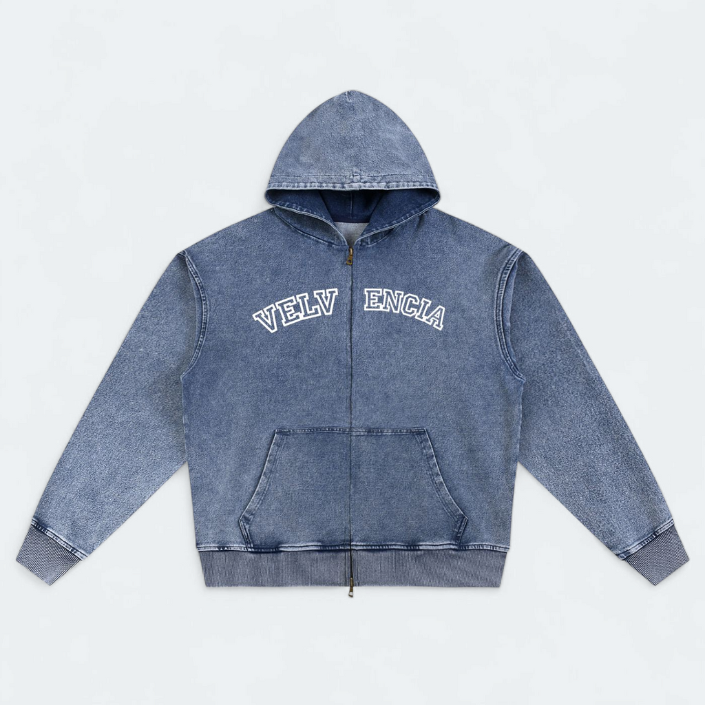 Snow Wash Oversized Zip-Up Hoodie