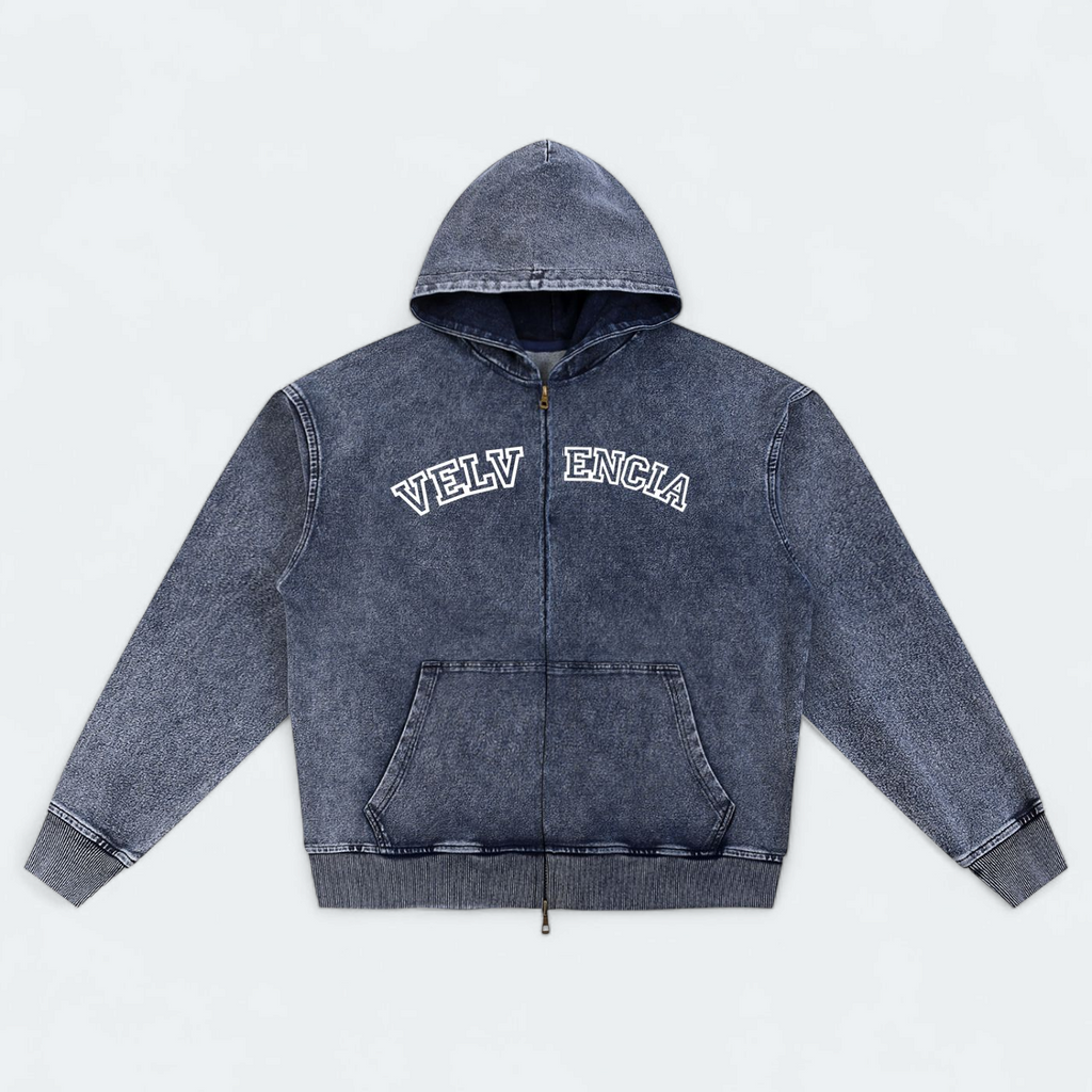 Snow Wash Oversized Zip-Up Hoodie