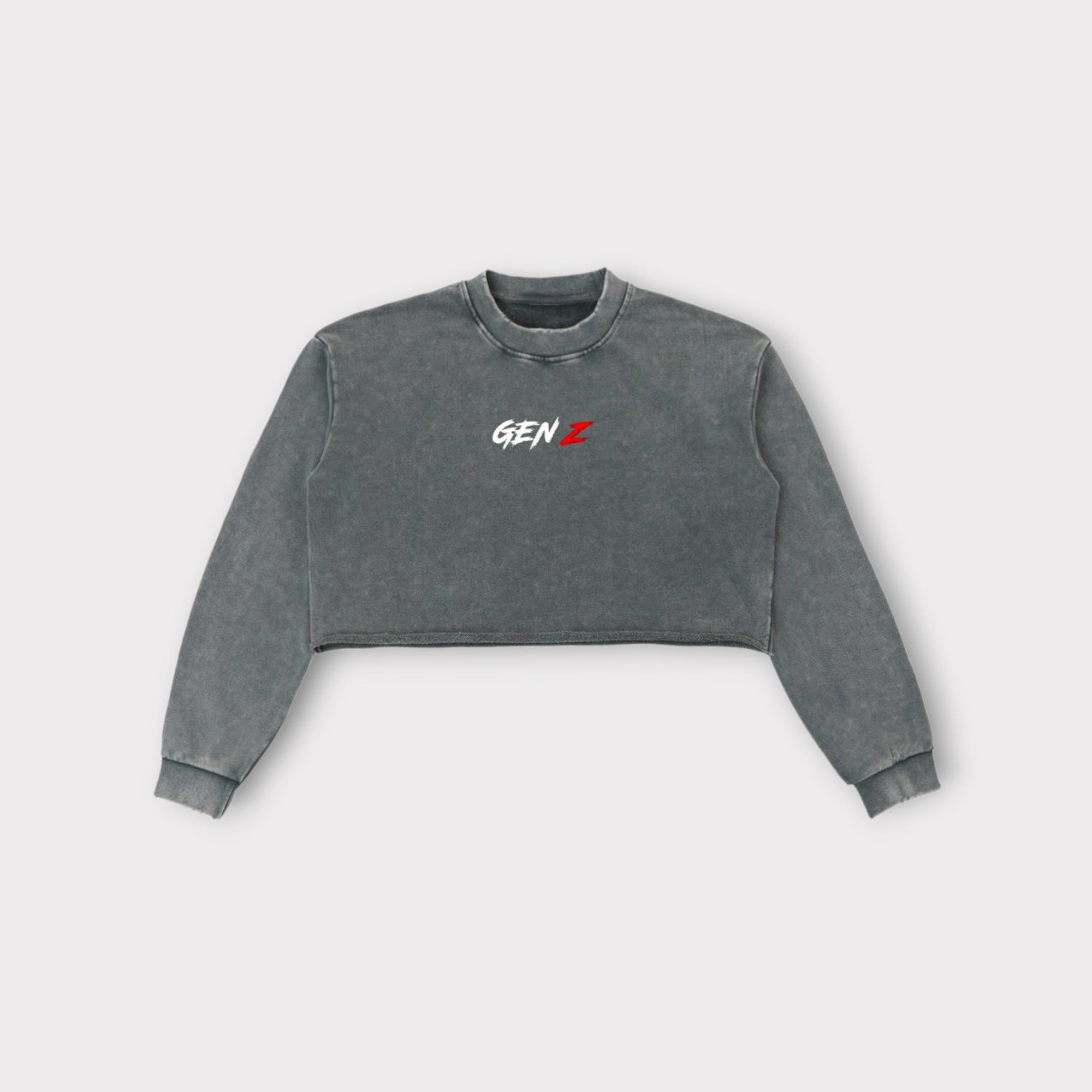 Snow Washed Raw Edge Cropped Sweatshirt