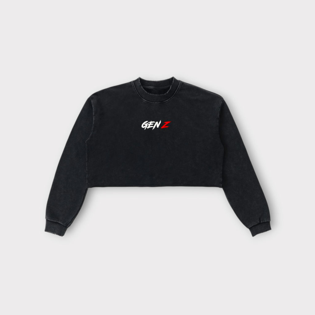 Snow Washed Raw Edge Cropped Sweatshirt