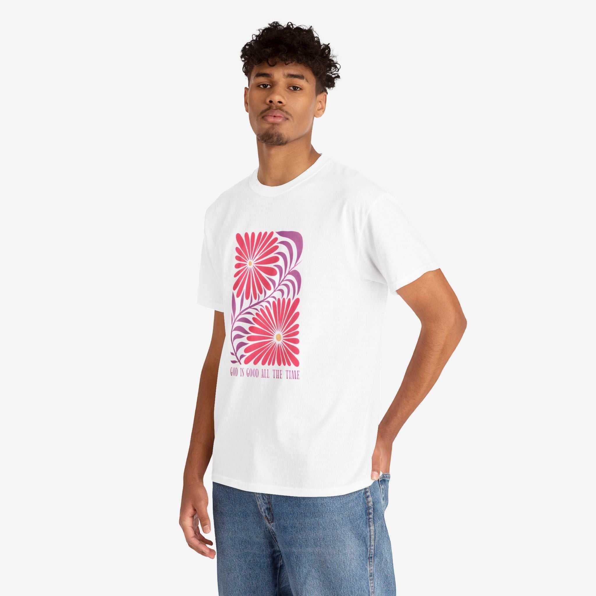 God is Good Heavy Cotton Tee - Inspirational Floral Design for Everyday Wear