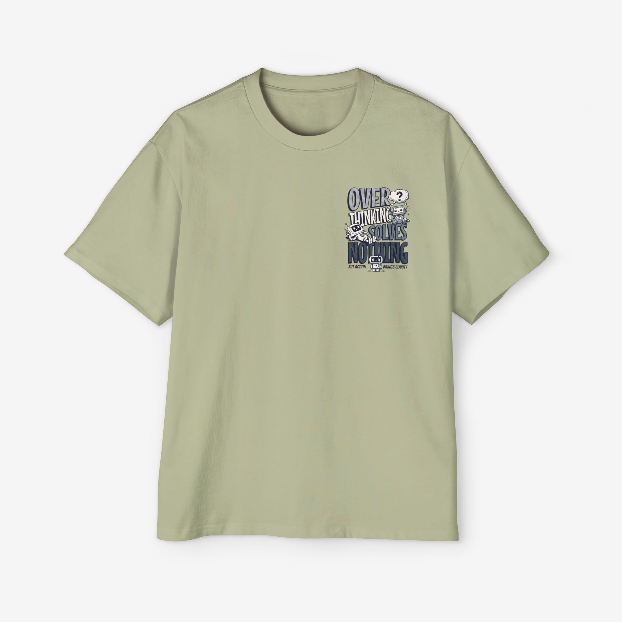 Men's Heavy Oversized Tee - "Overthinking Solves Nothing" Graphic Shirt