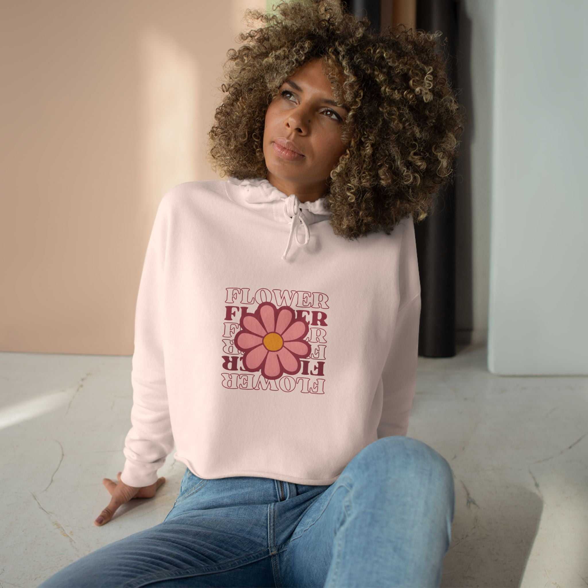 Flower Power Crop Hoodie - Trendy White Hoodie with Floral Design