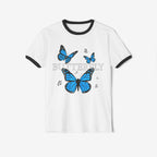 Butterfly Ringer T-Shirt - Unisex Cotton Tee for Nature Lovers